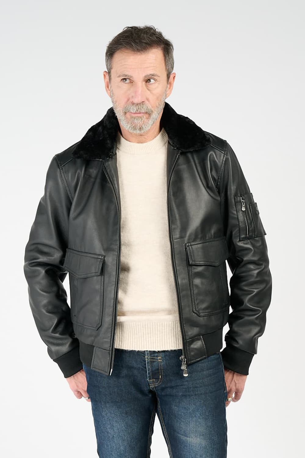 Giacca Aviatore pelle Nero 100% vera pelle Made in Italy - Barone Firenze