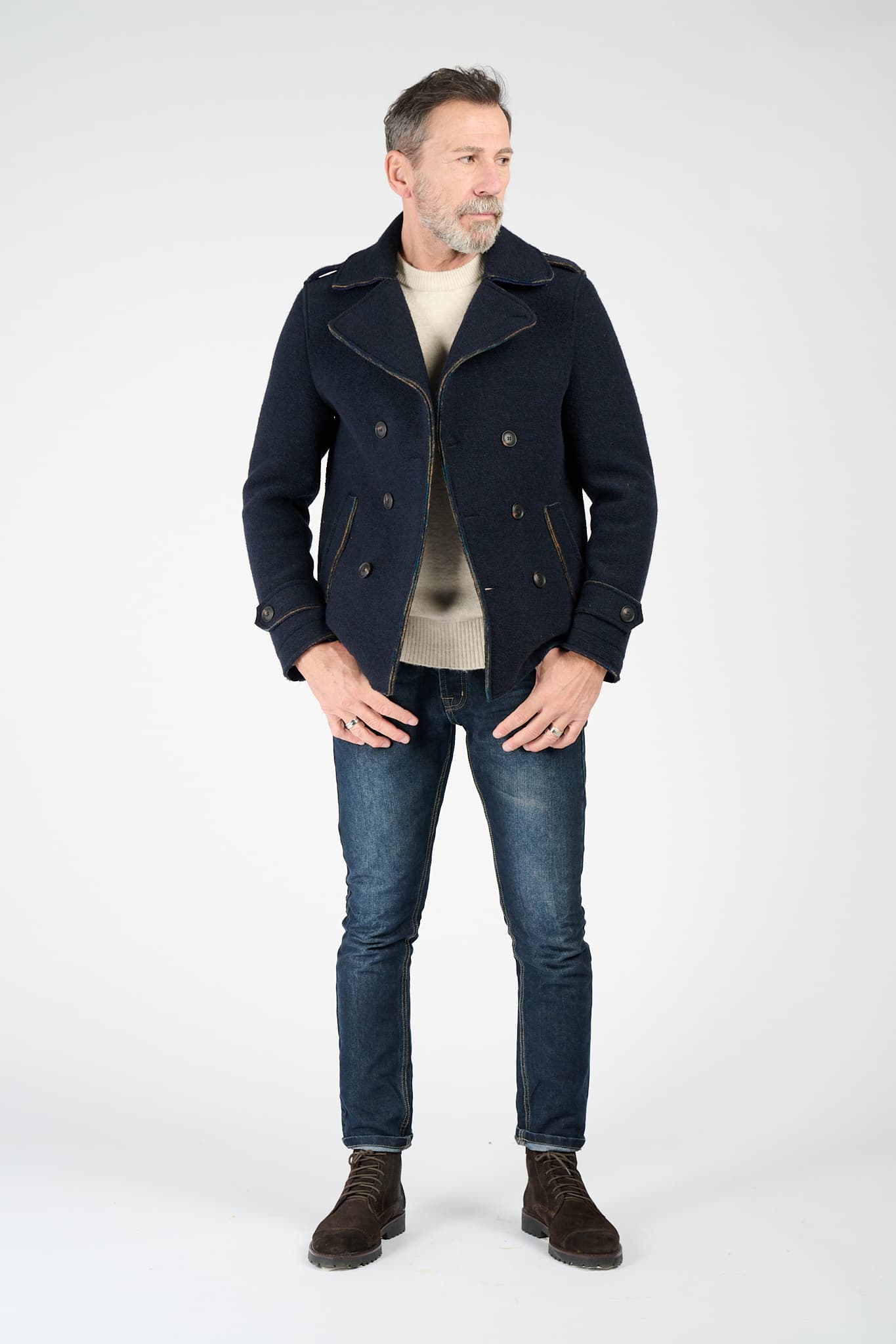 Cappotto Doppio Petto Uomo Misto Lana Blu Barone Firenze