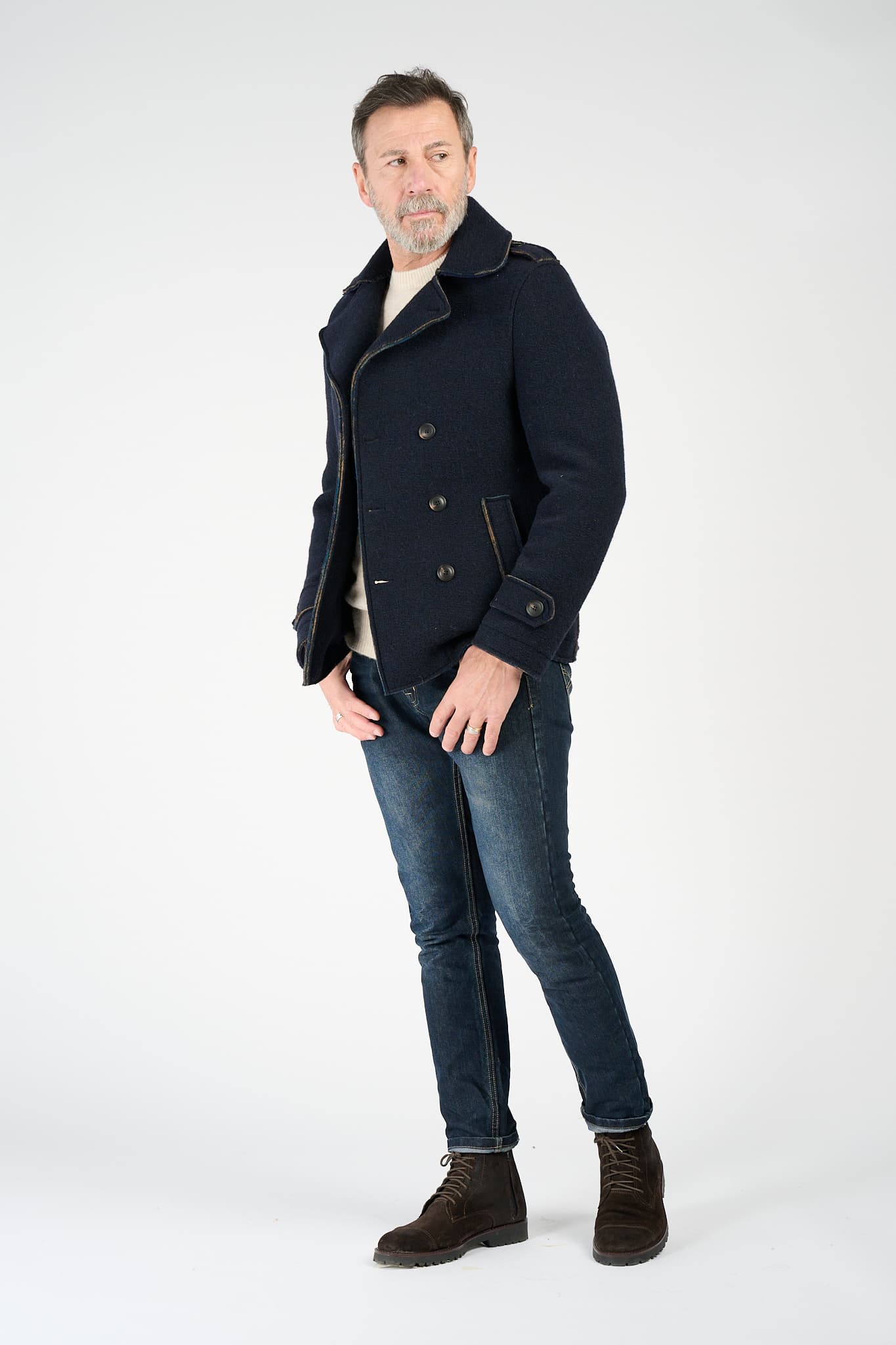 Cappotto Doppio Petto Uomo Misto Lana Blu uomo Barone firenze - 3