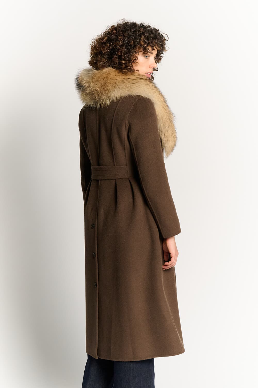 Cappotto Cioccolato con Collo di Pelliccia donna Barone firenze - 4