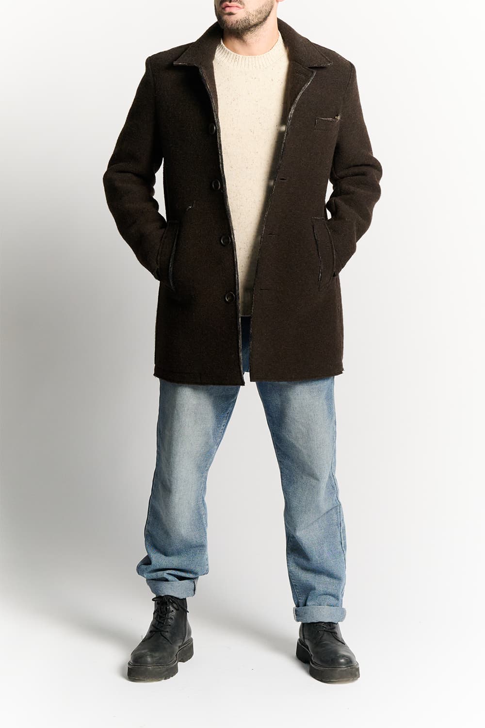 Cappotto Lungo Uomo Misto Lana Testa di Moro uomo Barone firenze - 4