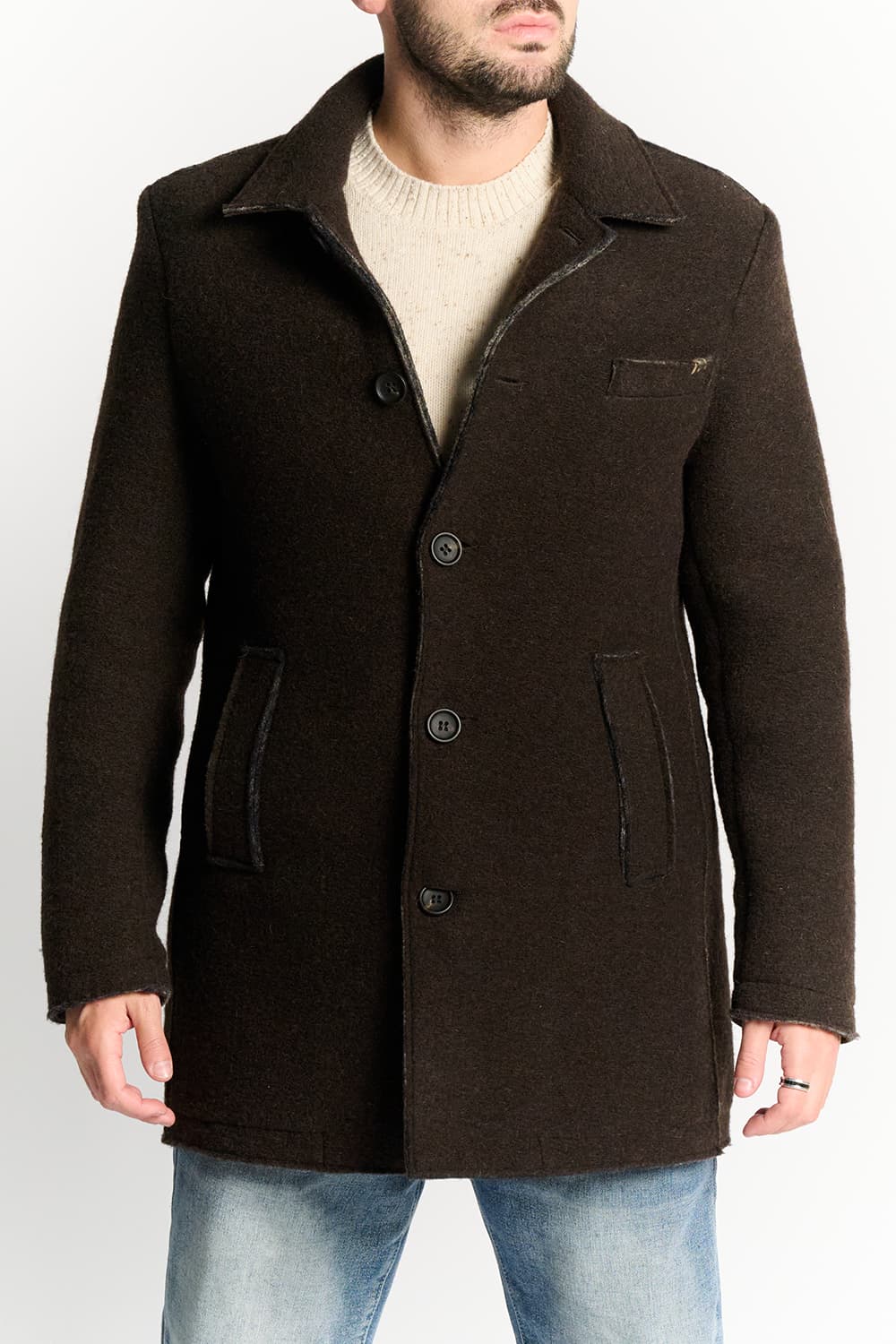 Cappotto Lungo Uomo Misto Lana Testa di Moro uomo Barone firenze - 1