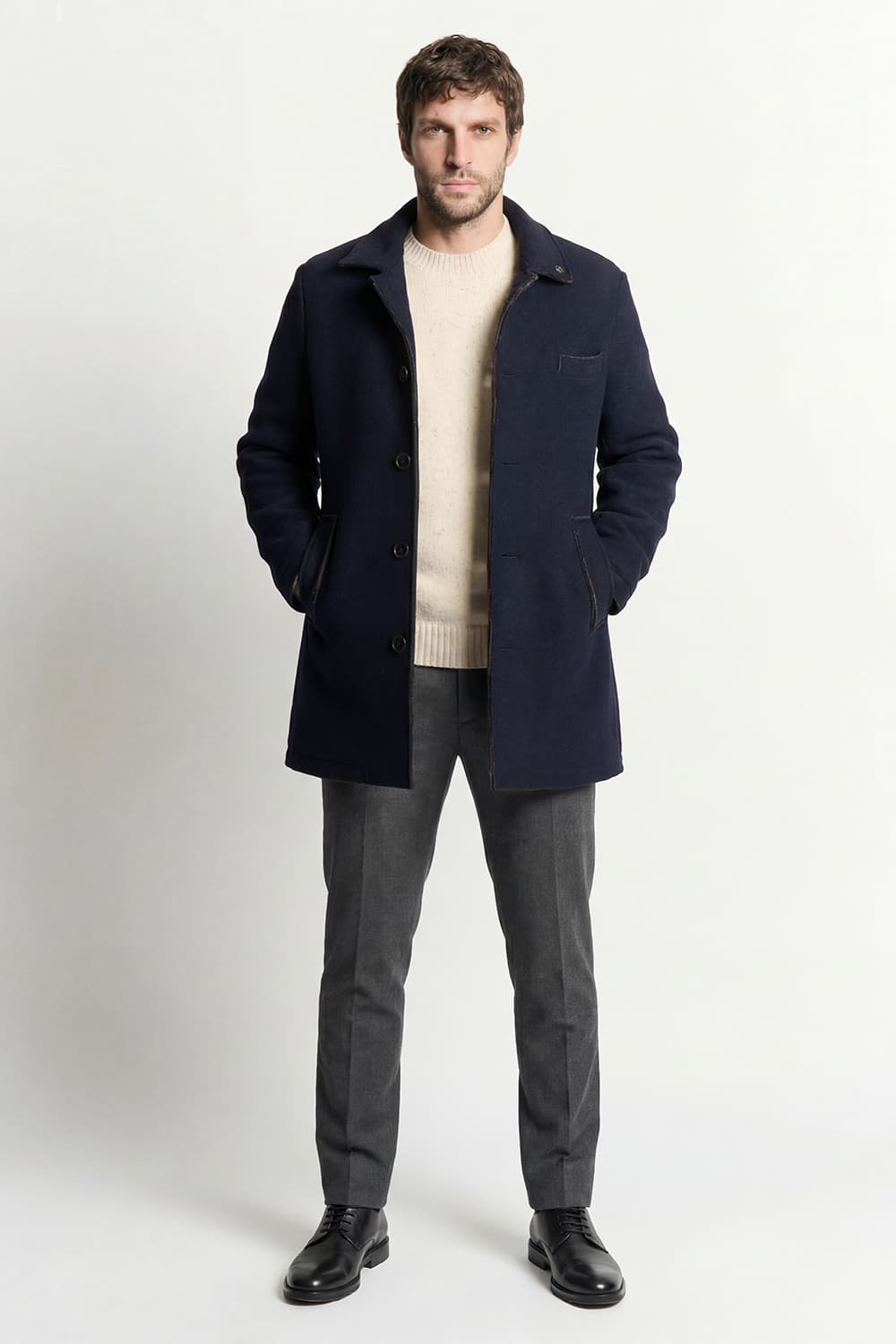 Cappotto Lungo Uomo Misto Lana Blu