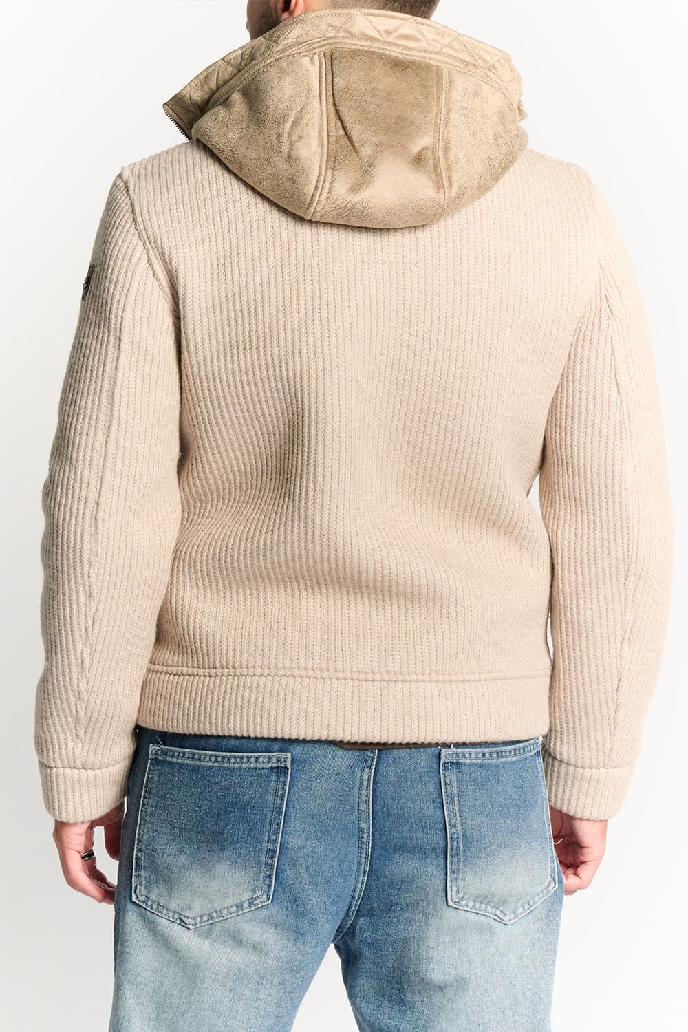 Giubbotto Misto Lana con Cappuccio Beige