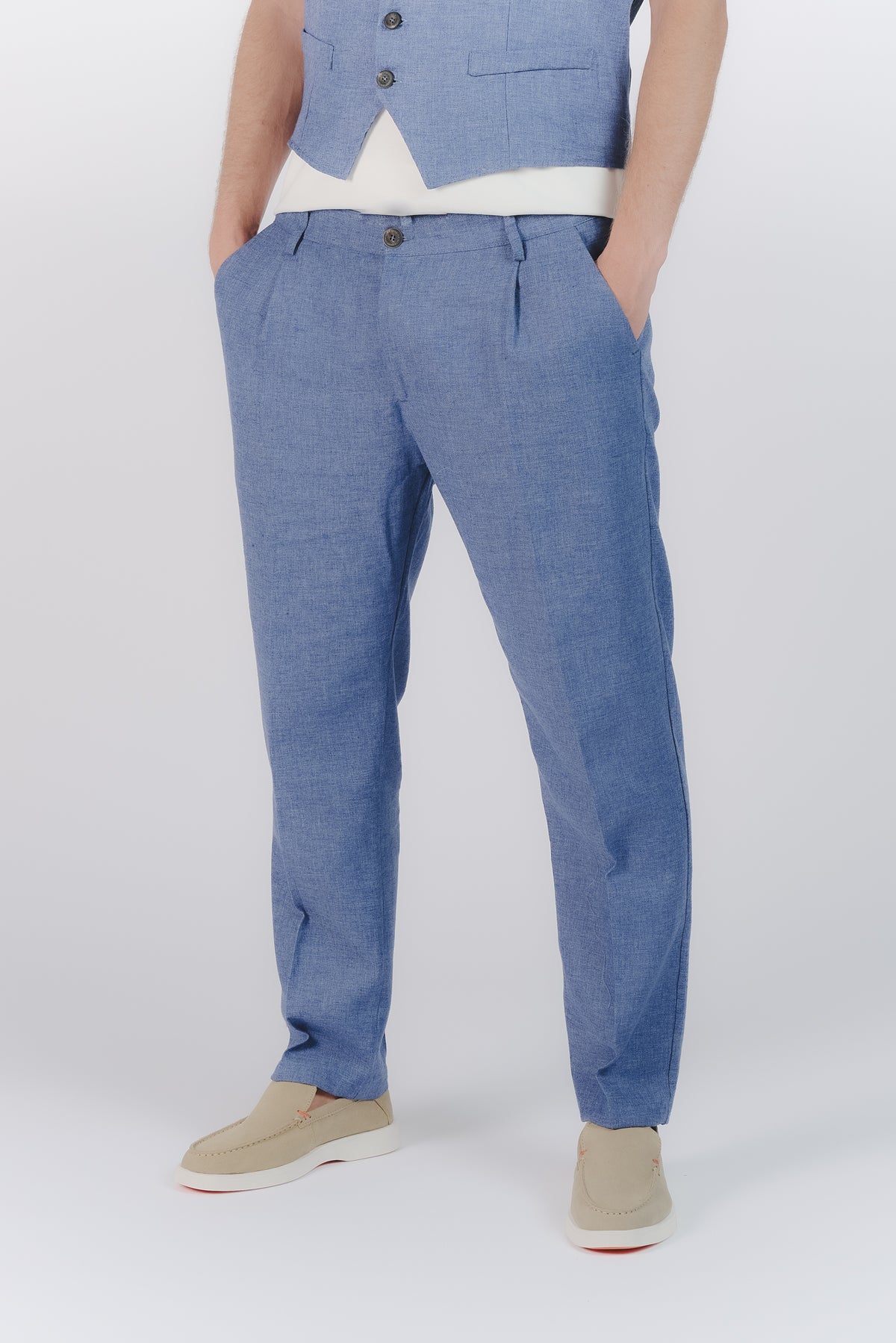 Pantaloni Eleganti Melange Bluette uomo Barone firenze - 1
