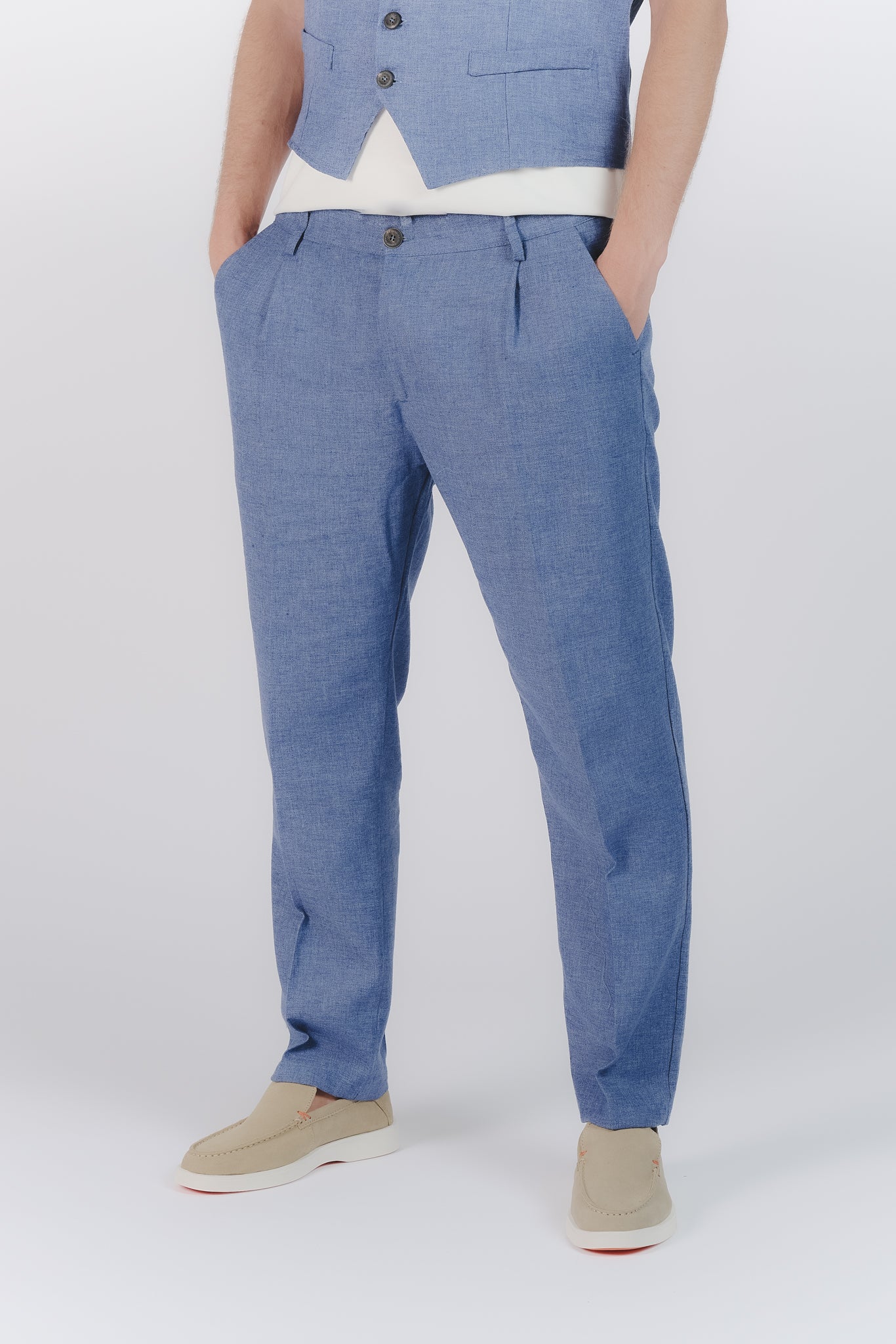 Pantaloni Eleganti Melange Bluette uomo Barone firenze - 1