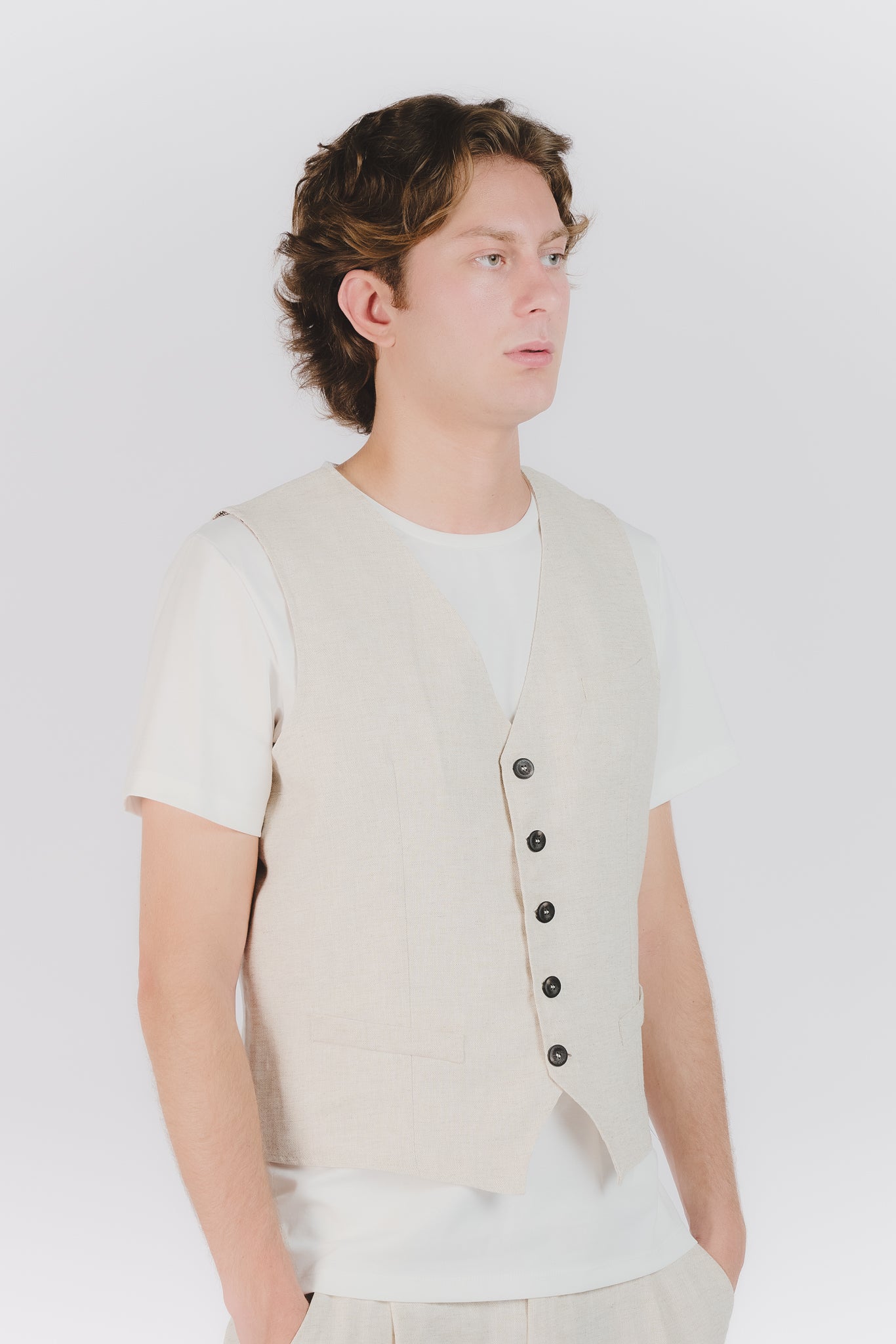 Gilet Uomo Melange Beige uomo Barone firenze - 3