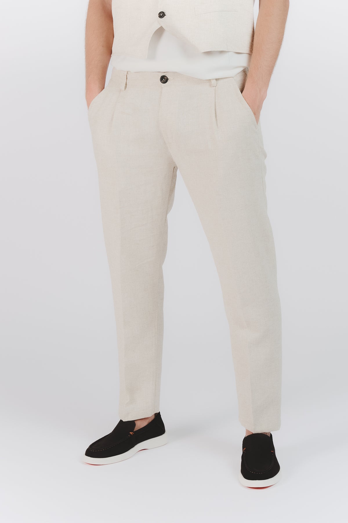 Pantaloni Eleganti Melange Beige uomo Barone firenze - 1