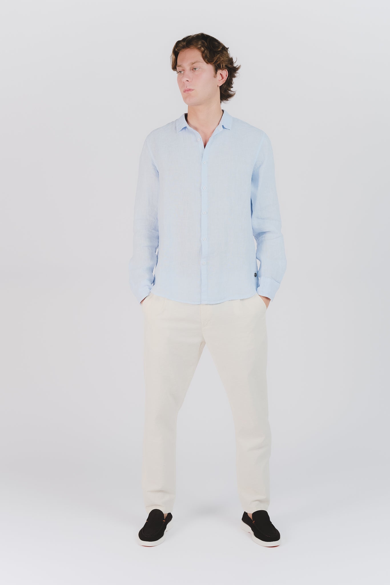 Camicia Uomo Lino Celeste uomo Barone firenze - 2