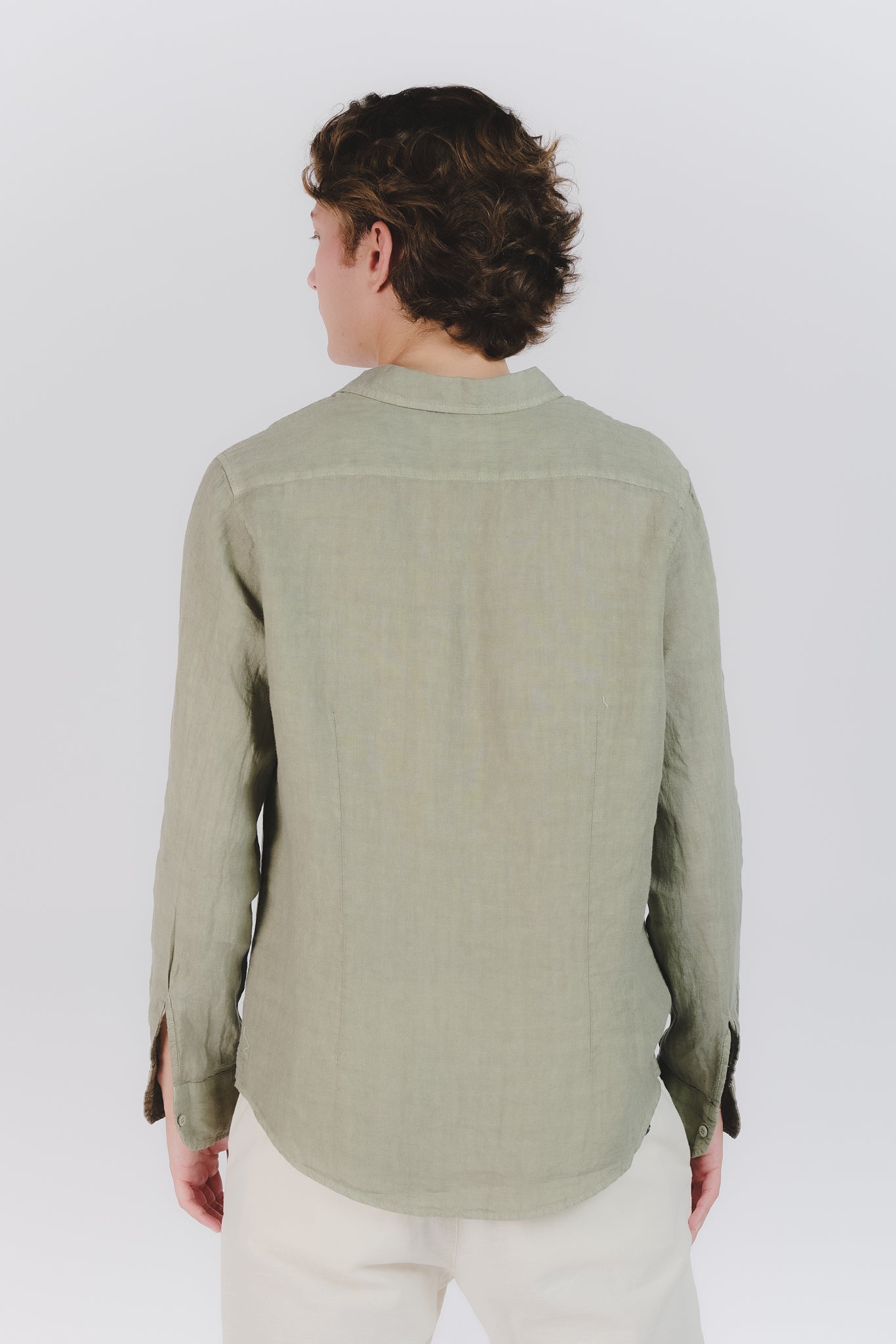 Camicia Uomo Lino Verde Militare uomo Barone firenze - 4