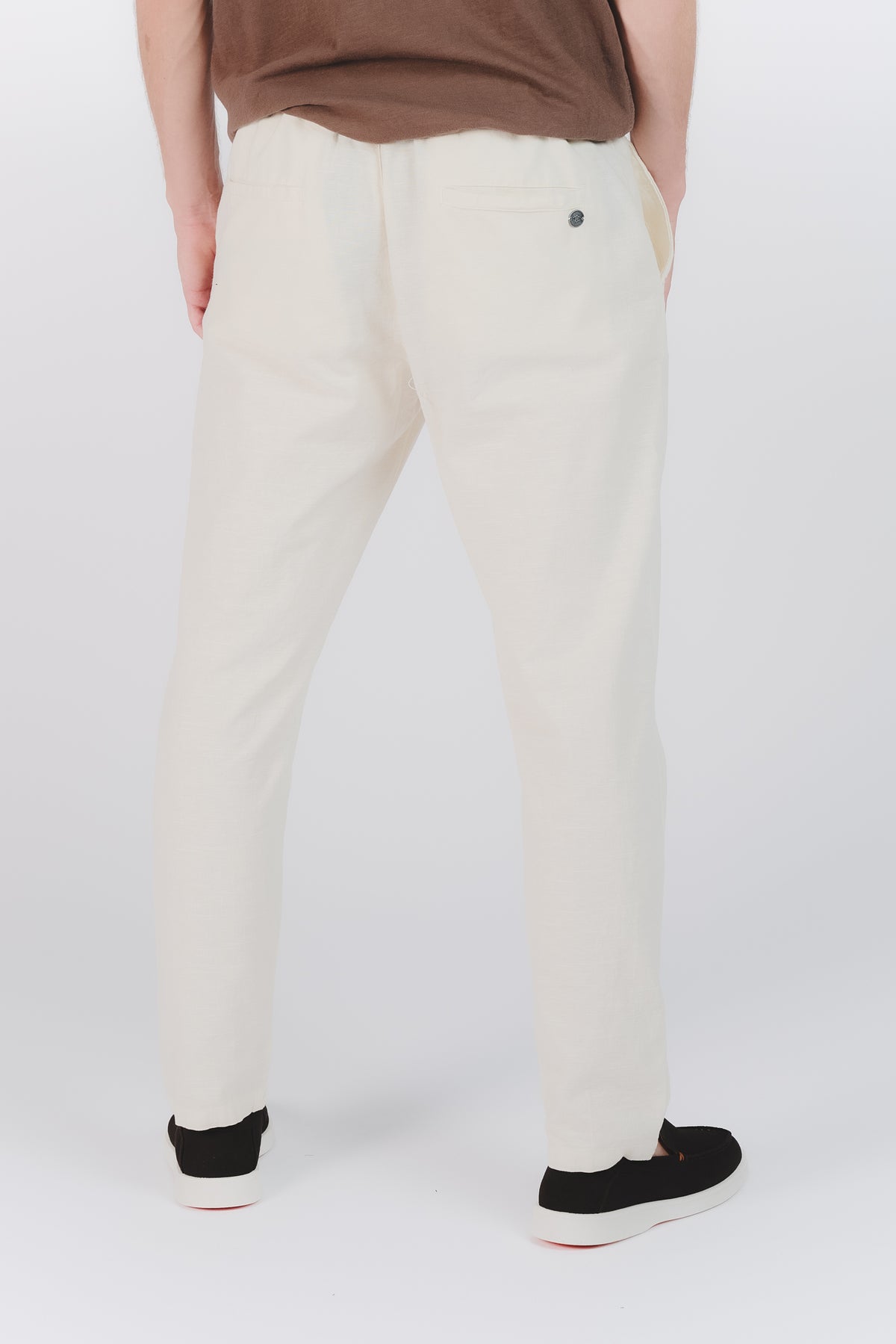 Pantaloni Lino con Bottone Panna uomo Barone firenze - 3