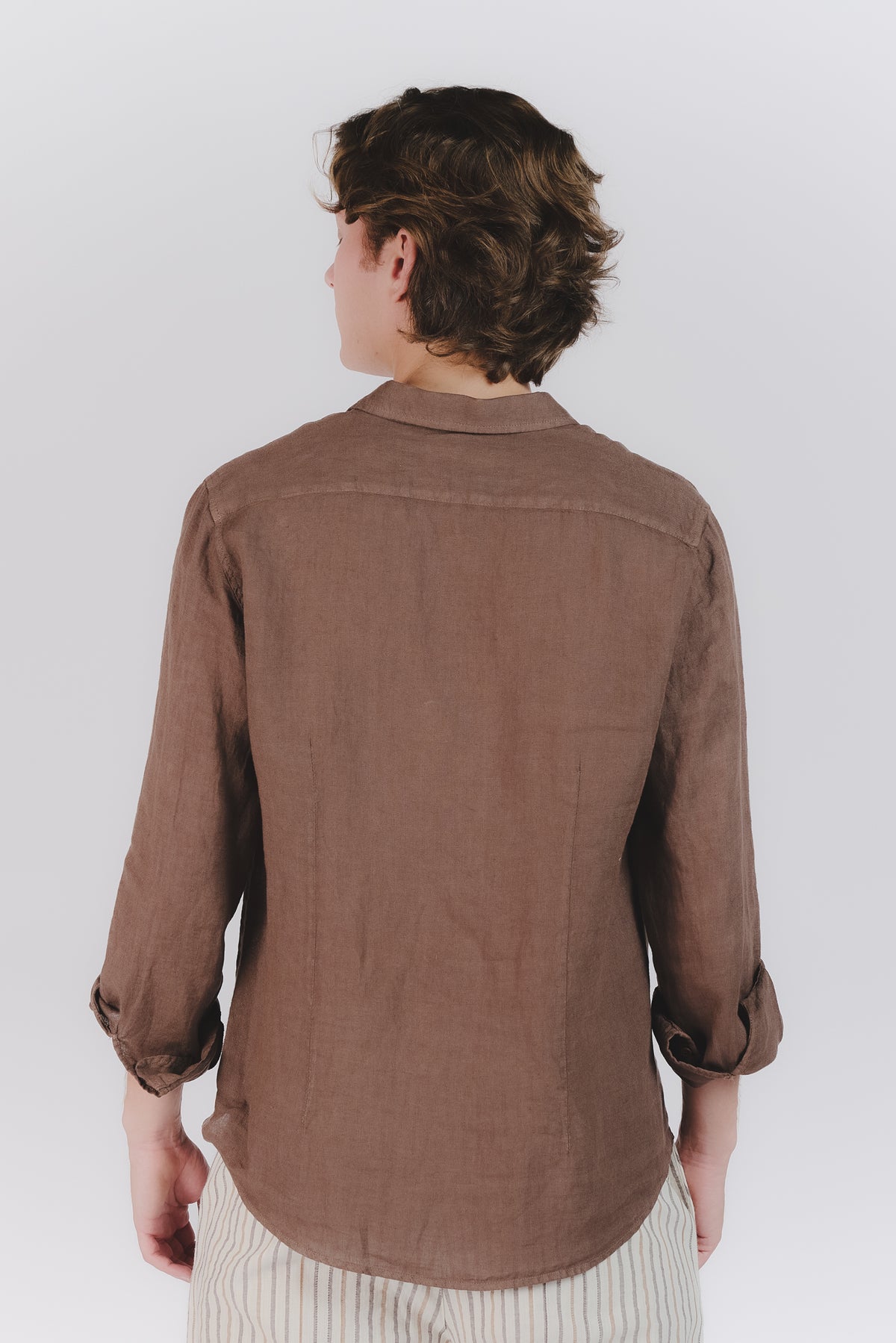Camicia Uomo Lino Cioccolato uomo Barone firenze - 3