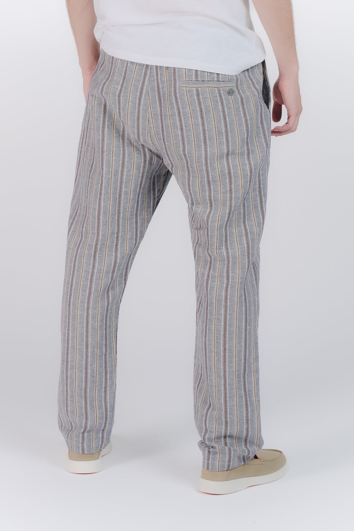Pantaloni Misto Cotone e Lino a Righe Blu uomo Barone firenze - 3
