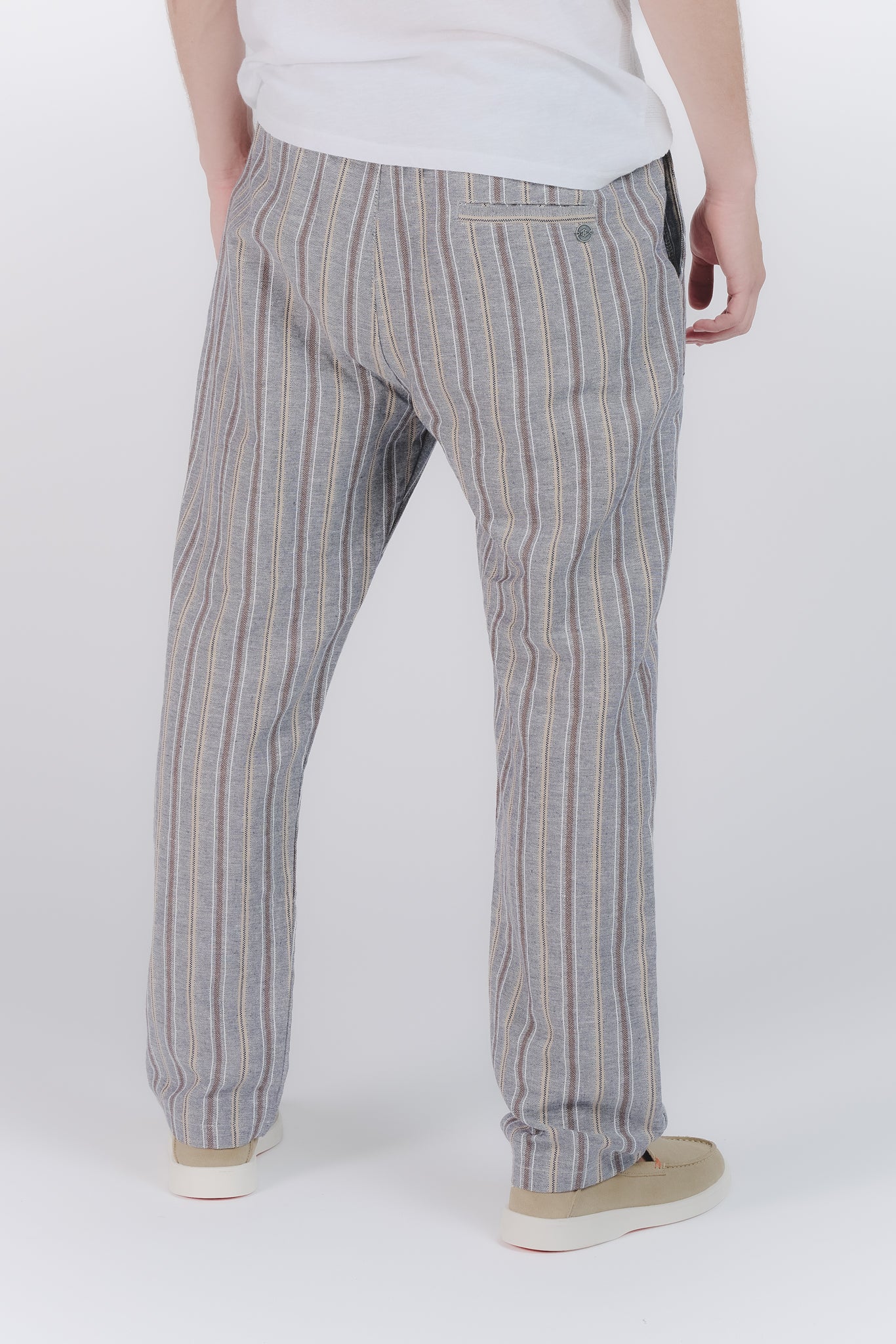 Pantaloni Misto Cotone e Lino a Righe Blu uomo Barone firenze - 3