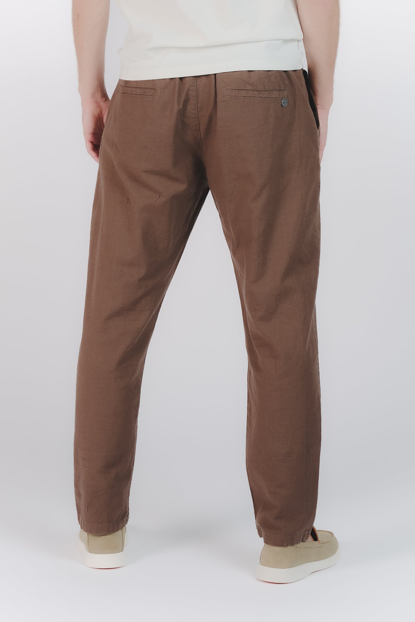 Pantaloni Lino con Bottone Cioccolato uomo Barone firenze - 3