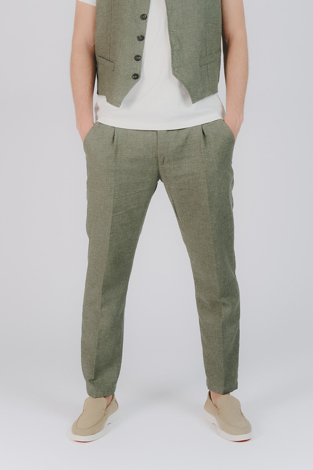 Pantaloni Eleganti Melange Verde uomo Barone firenze - 1