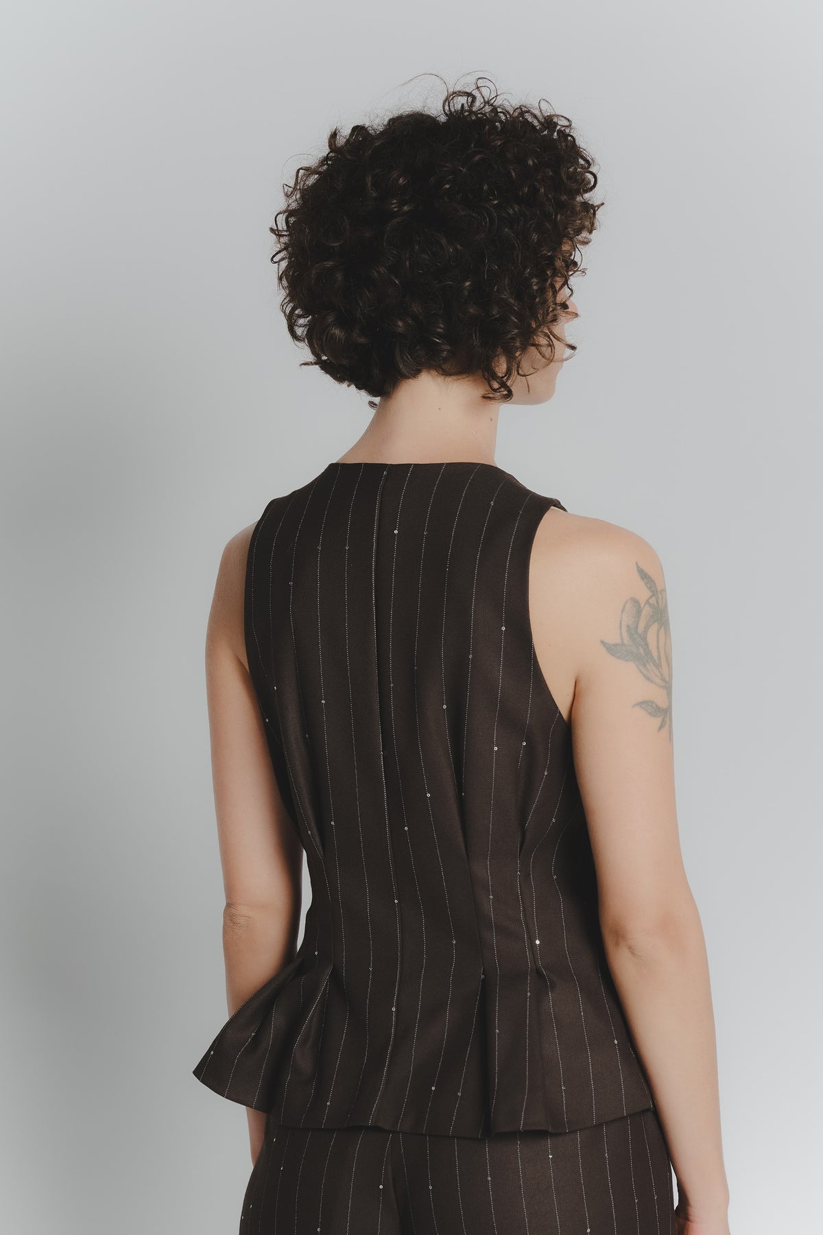 Gilet Gessato Cioccolato con Paillettes donna Barone firenze - 4