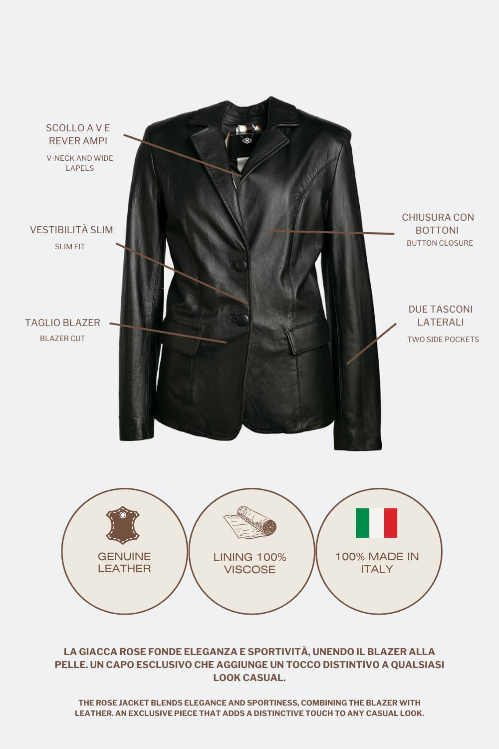 Rose blazer for women 100% genuine leather Made in Italy - Barone Firenze