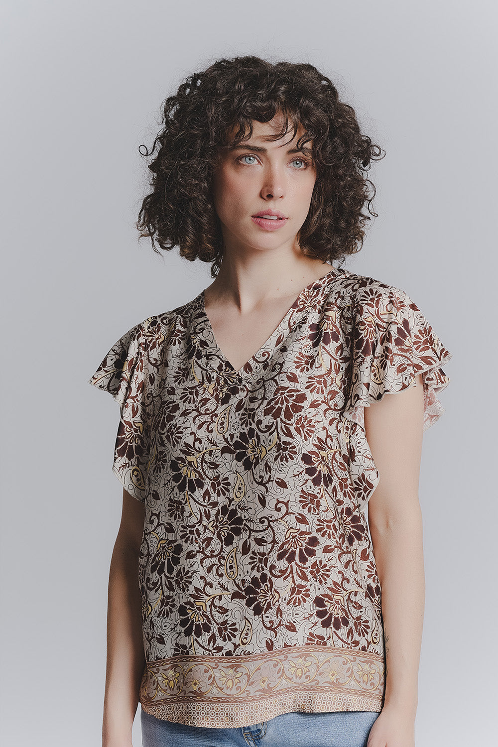 Blusa Maniche Volant Moca donna Barone firenze - 1