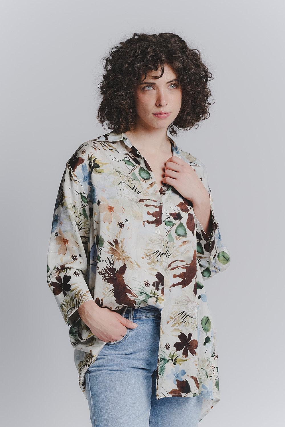 Blusa Bottoncini Fiori Celeste donna Barone firenze - 1