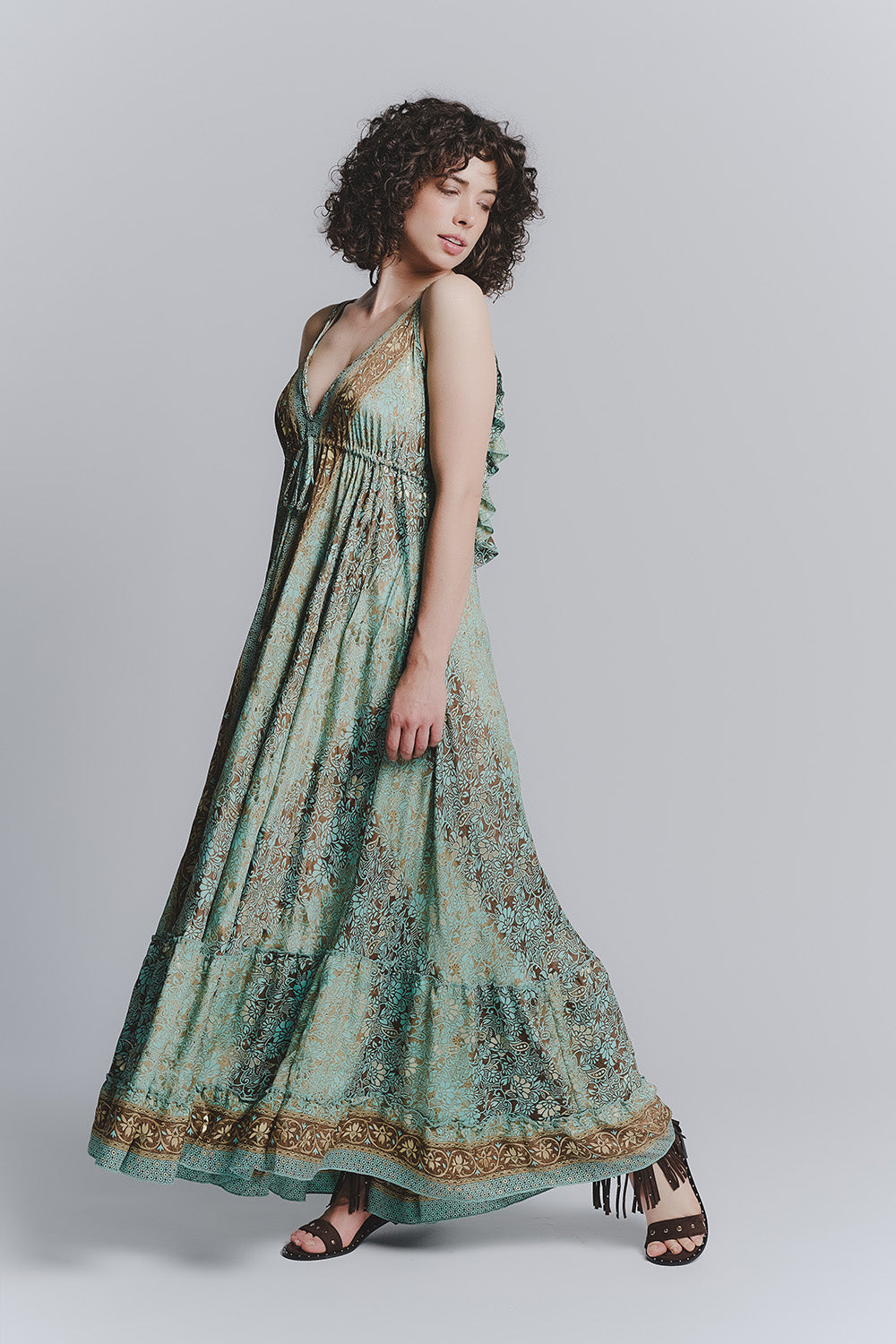 Abito Lungo Gipsy Turchese Spallini Sottili donna Barone firenze - 2