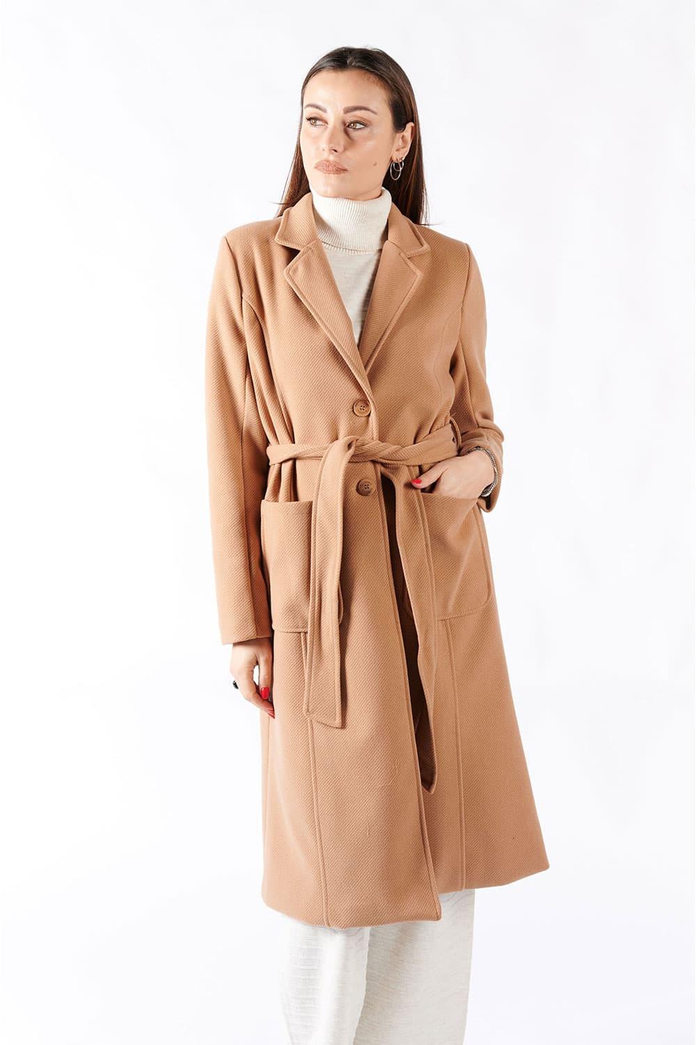 Cappotto Cammello Lungo Con Cintura donna Barone firenze - 2