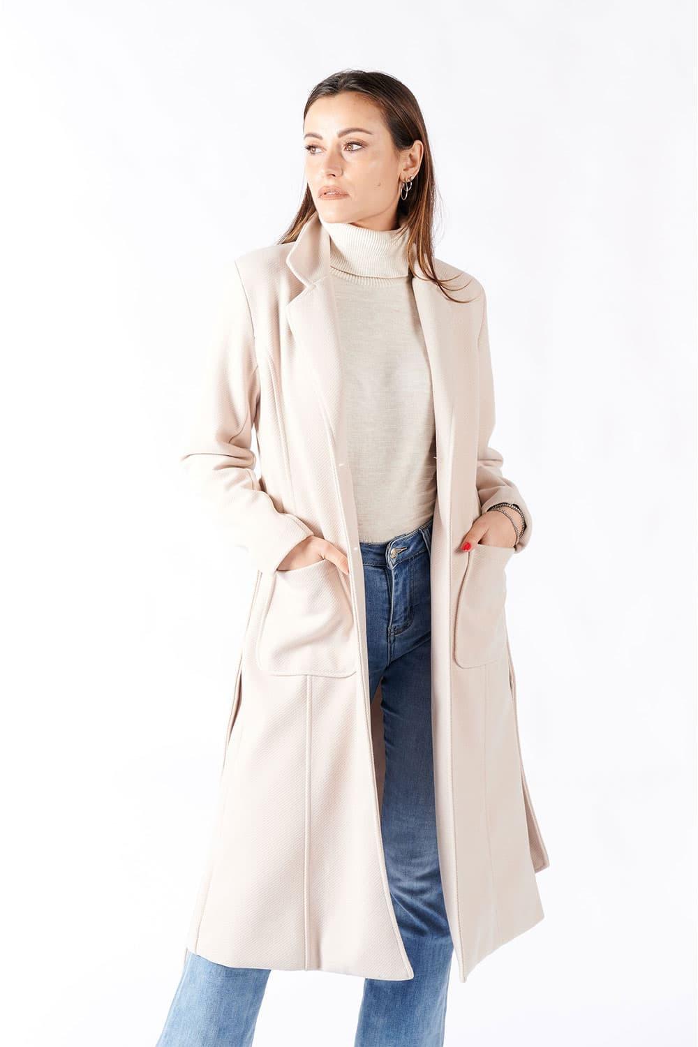 Cappotto Panna Lungo Con Cintura donna Barone firenze - 2