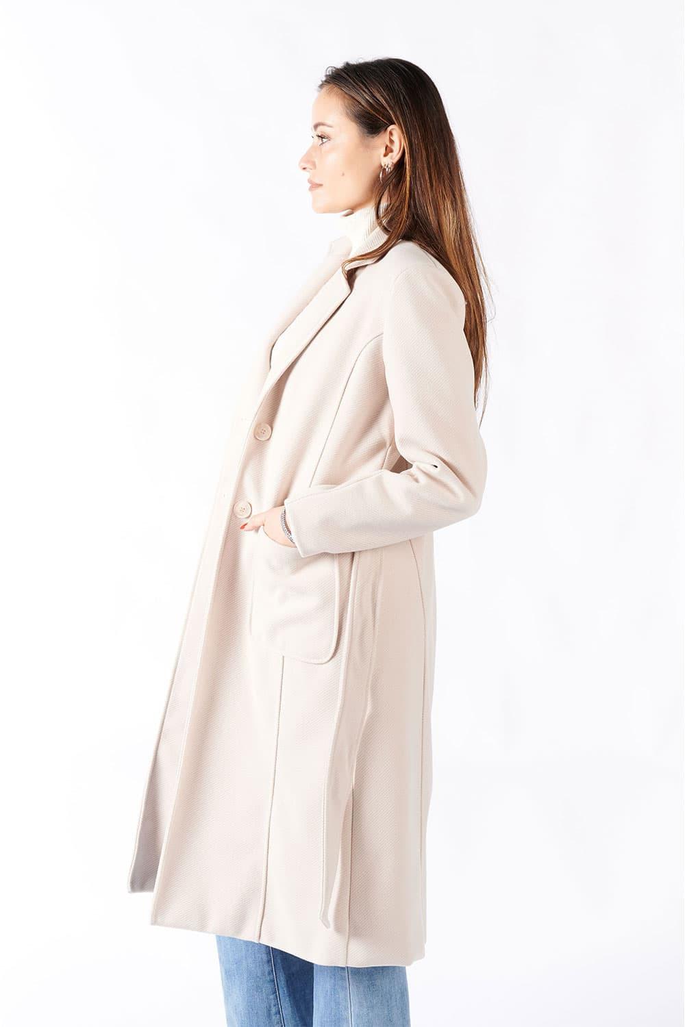 Cappotto Panna Lungo Con Cintura donna Barone firenze - 6