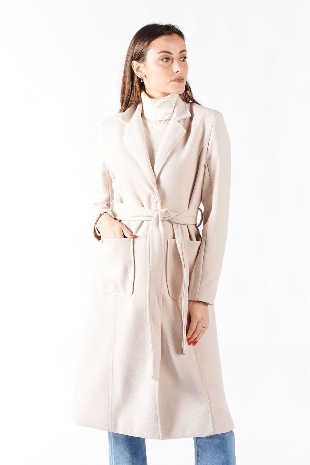 Cappotto Panna Lungo Con Cintura donna Barone firenze - 4