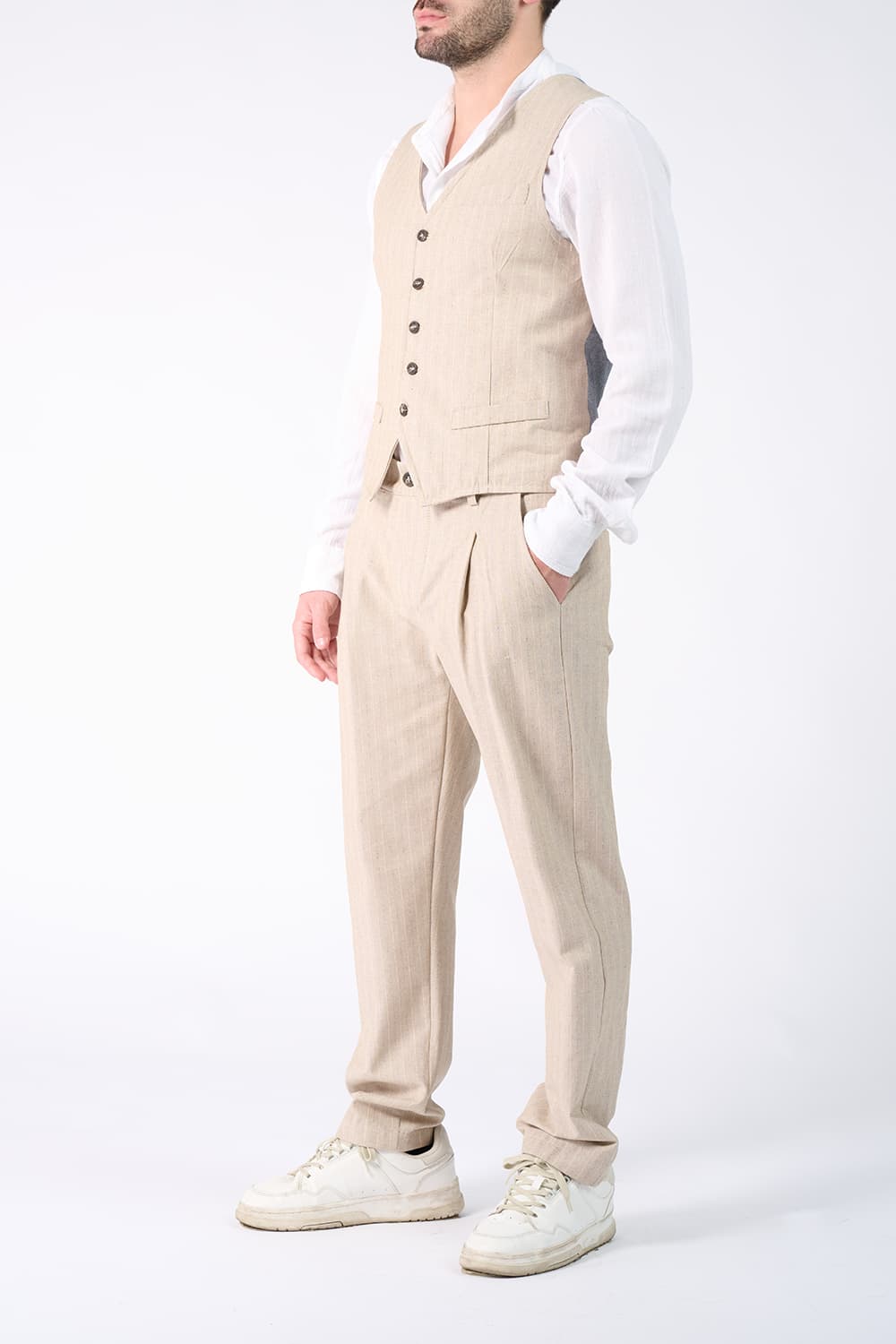 Gilet Uomo Gessato Beige uomo Barone firenze - 2