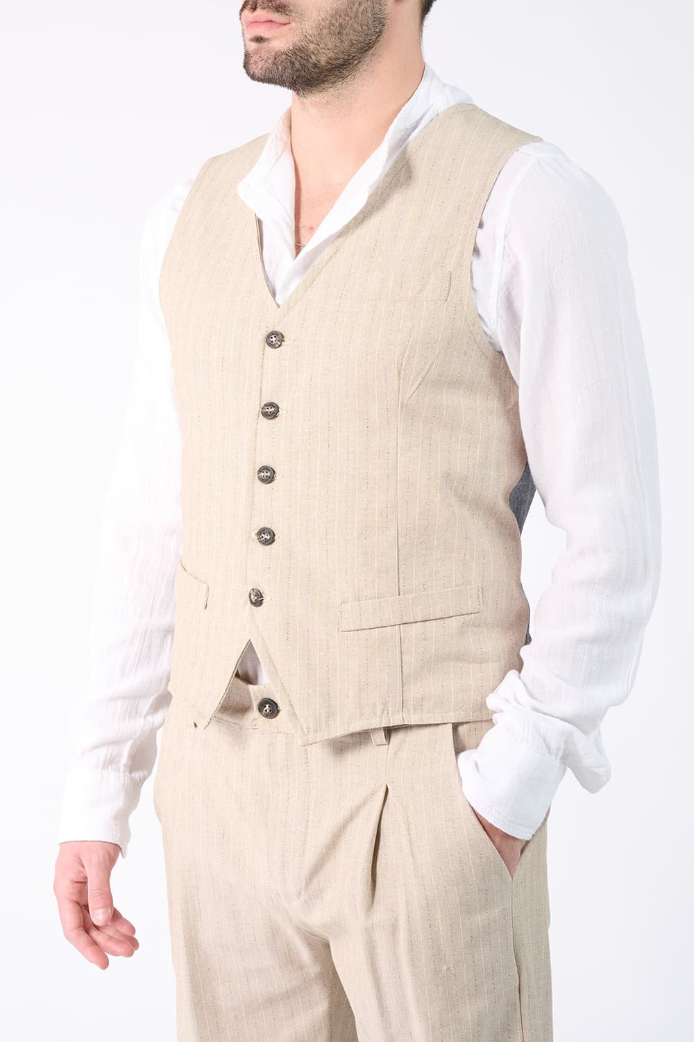 Gilet Uomo Gessato Beige uomo Barone firenze - 1