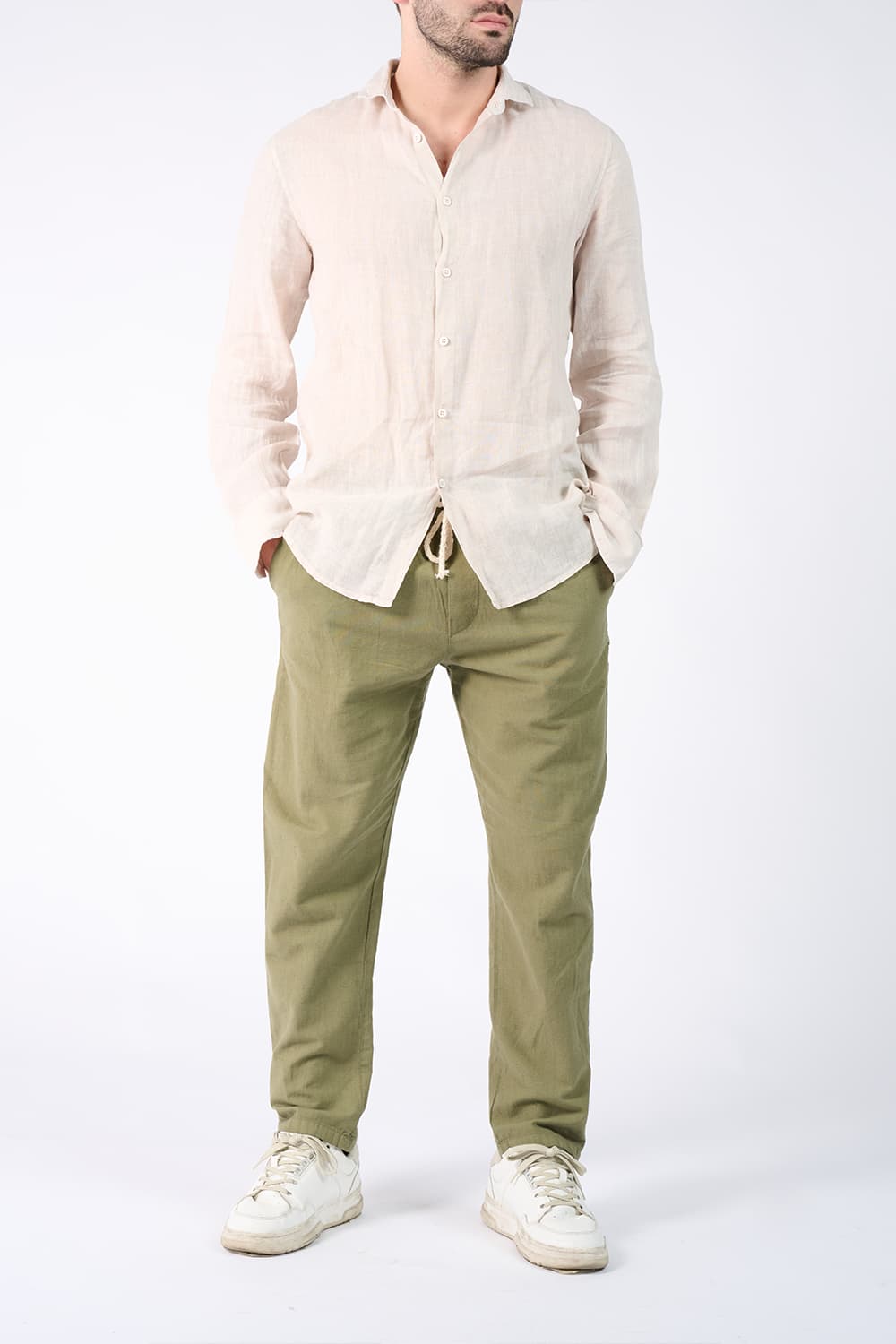 Camicia Uomo Lino Beige uomo Barone firenze - 2