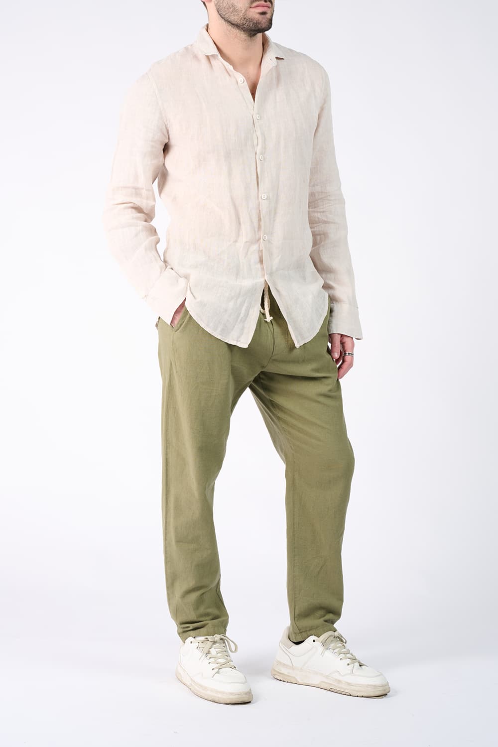 Camicia Uomo Lino Beige uomo Barone firenze - 3