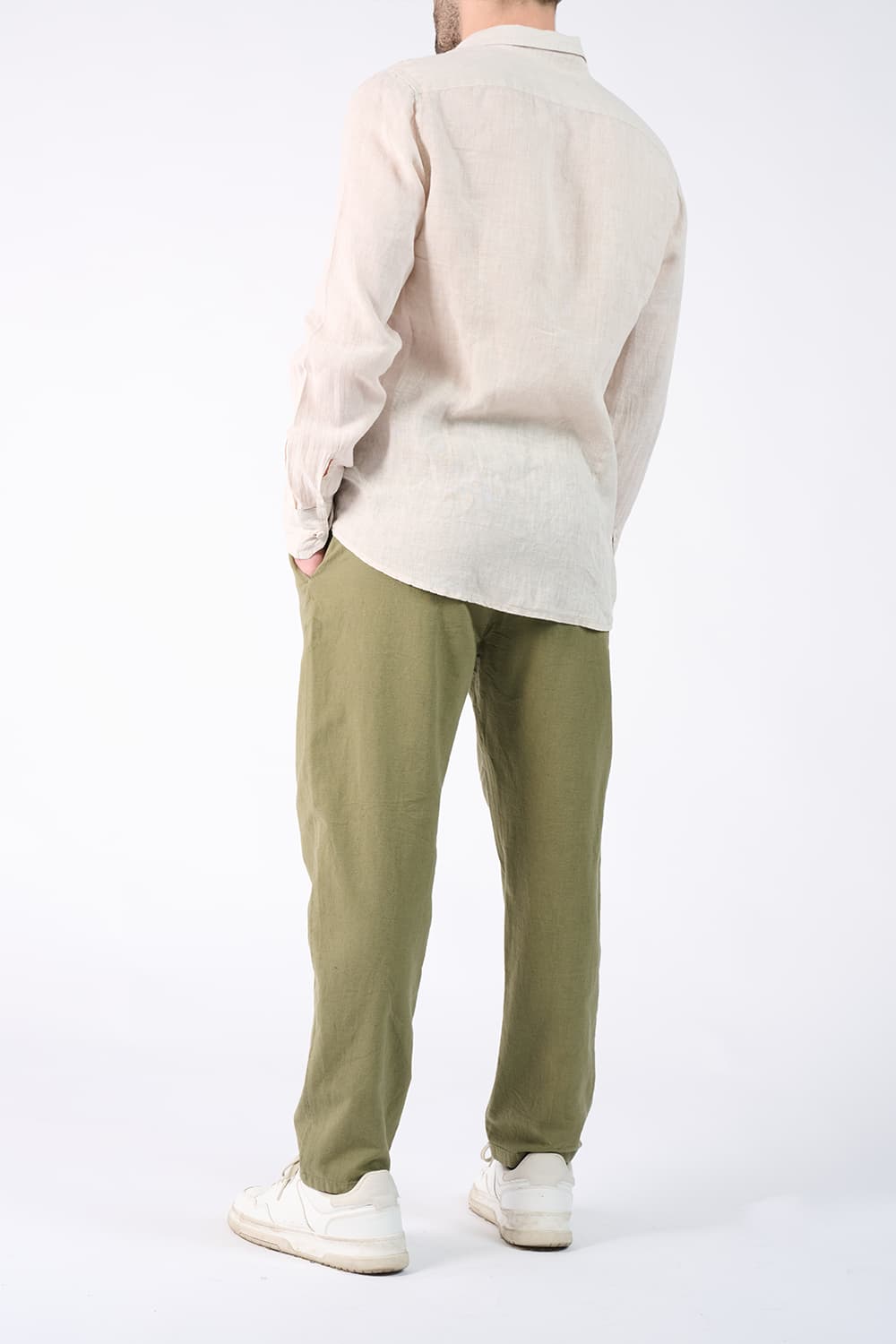 Camicia Uomo Lino Beige uomo Barone firenze - 4