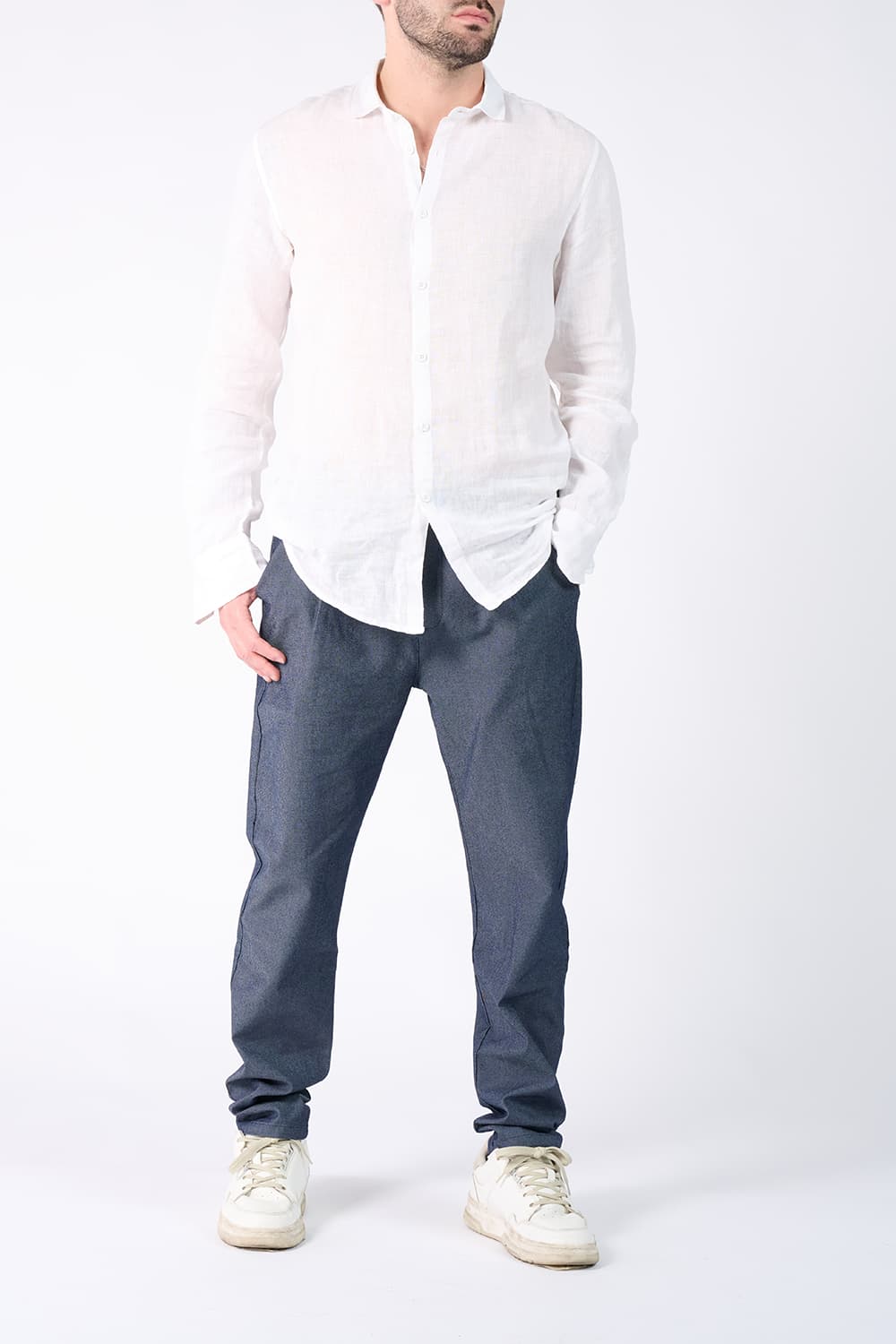 Camicia Uomo Lino Bianco uomo Barone firenze - 2
