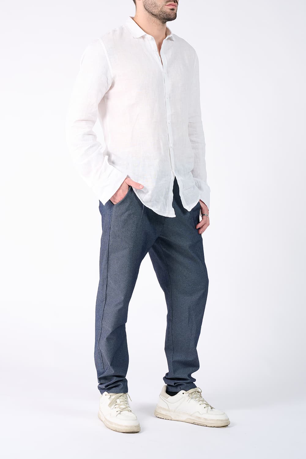 Camicia Uomo Lino Bianco uomo Barone firenze - 4