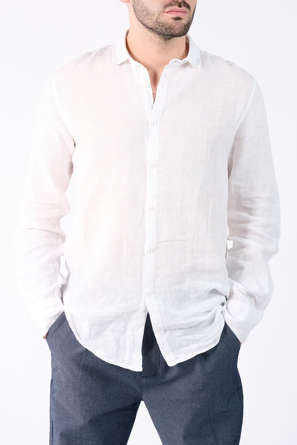Camicia Uomo Lino Bianco uomo Barone firenze - 1