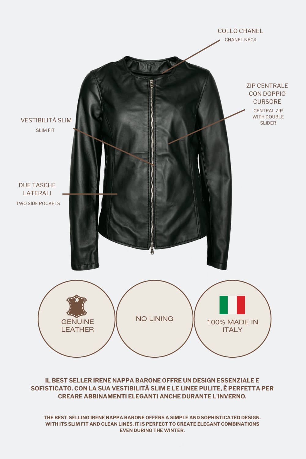 Ire Gold Collo Chanel Sfoderato giacca donna 100% vera pelle Made in Italy - Barone Firenze
