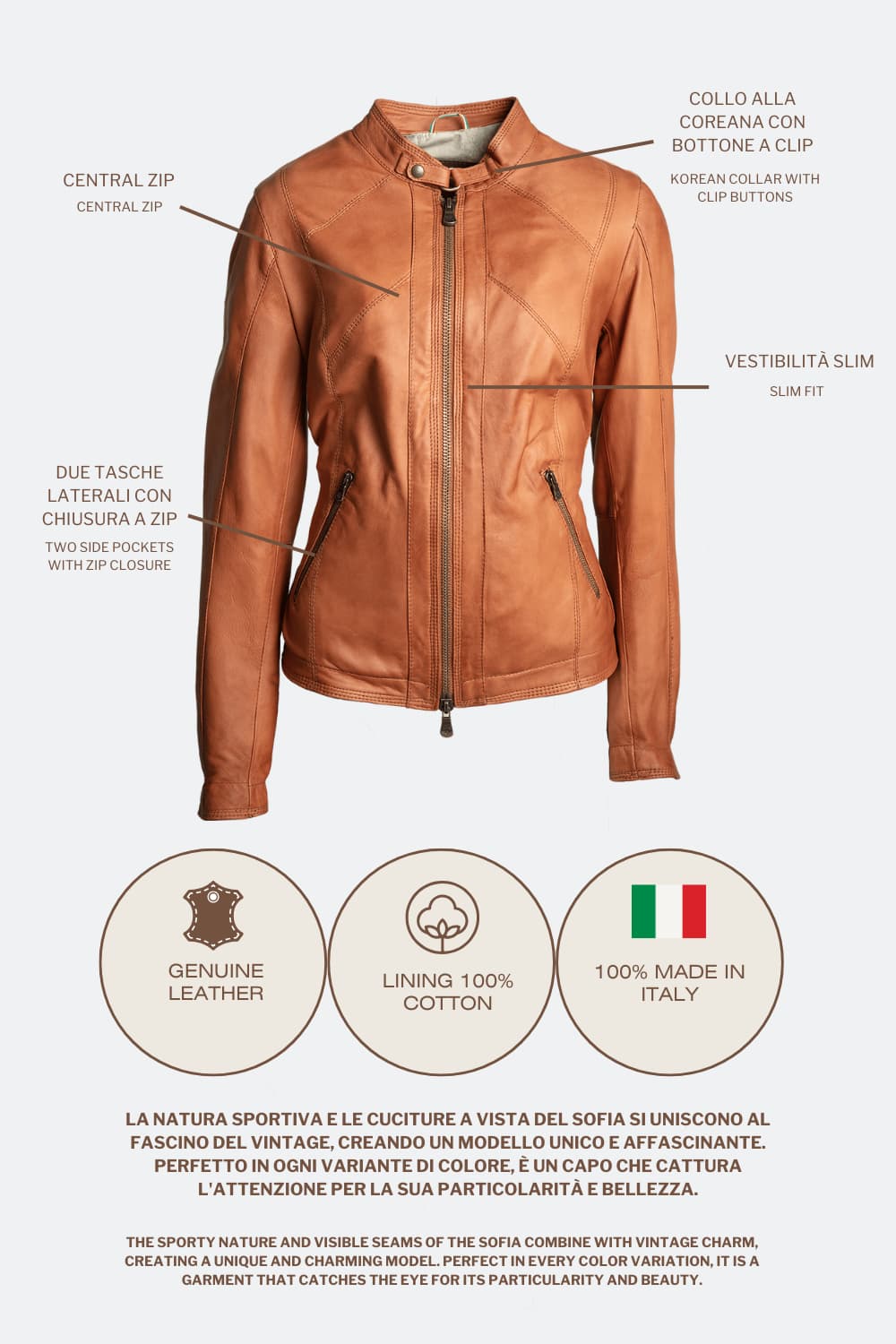 Sofia Vintage Women's Jacket 100% genuine leather Made in Italy - Barone Firenze