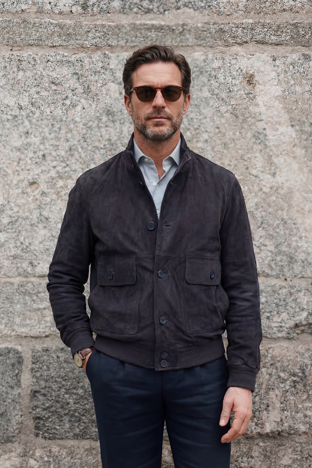 Aldo Polo Camoscio giacca uomo 100% vera pelle Made in Italy - Barone Firenze