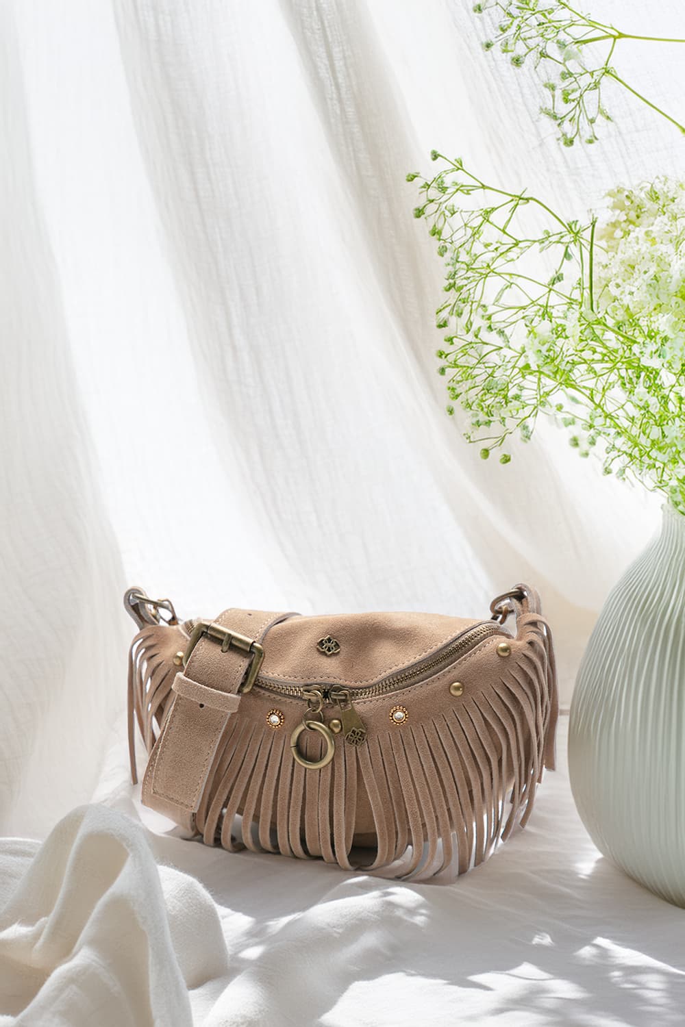 Bea Camoscio Borchie borsa donna 100% vera pelle Made in Italy - Barone Firenze