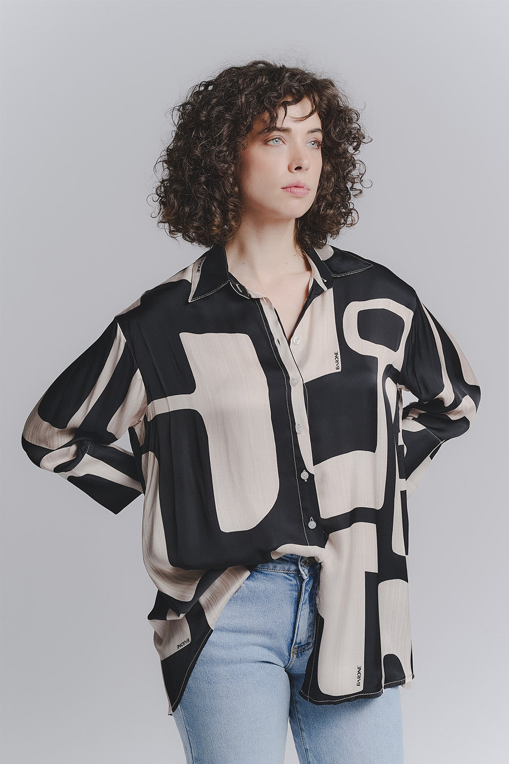 Blusa Bottoncini Nero donna Barone firenze - 1