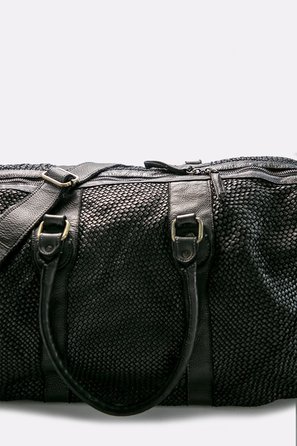 Borsone Intreccio in pelle nero 100% vera pelle Made in Italy | Barone Firenze