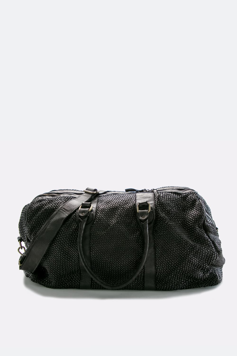 Borsone Intreccio in pelle nero 100% vera pelle Made in Italy | Barone Firenze