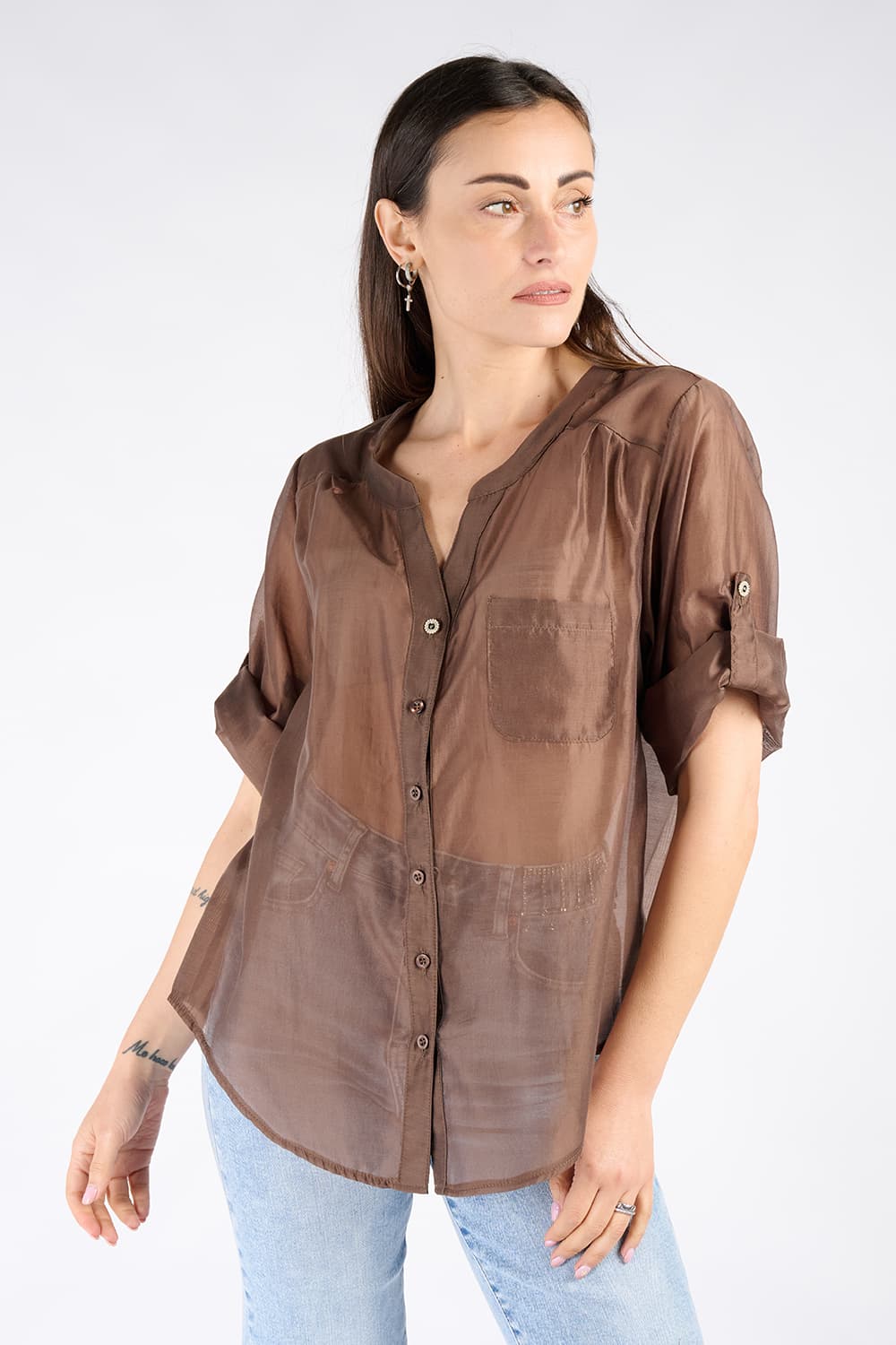 Camicia Coreana Donna Cioccolato donna Barone firenze - 1
