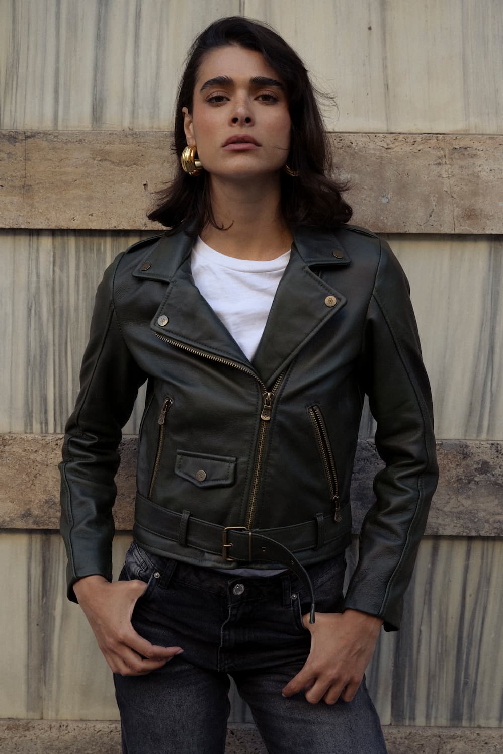 Chiodo Donna Verde giacca 100% vera pelle Made in Italy- Barone Firenze