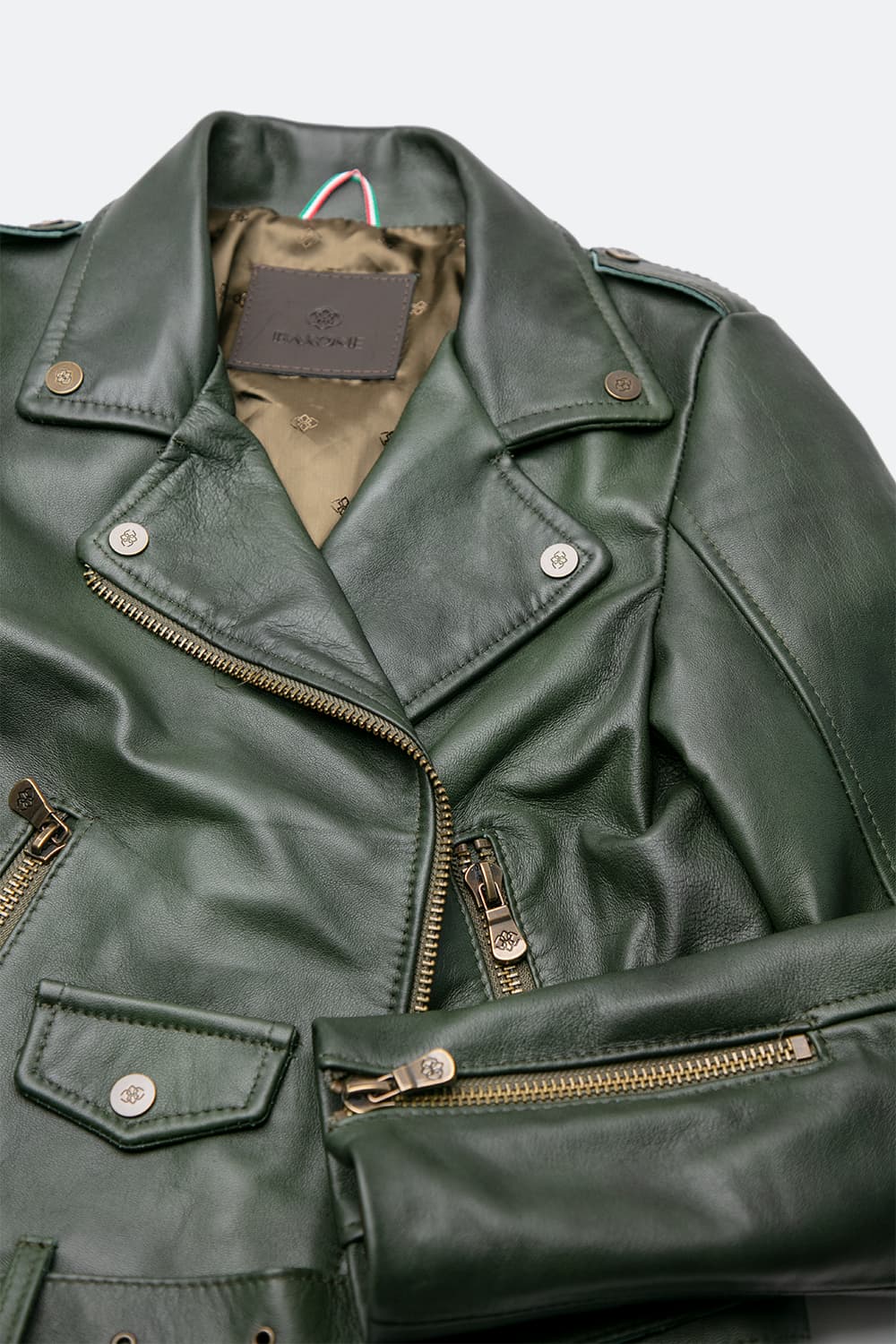 Chiodo Donna Verde giacca 100% vera pelle Made in Italy- Barone Firenze