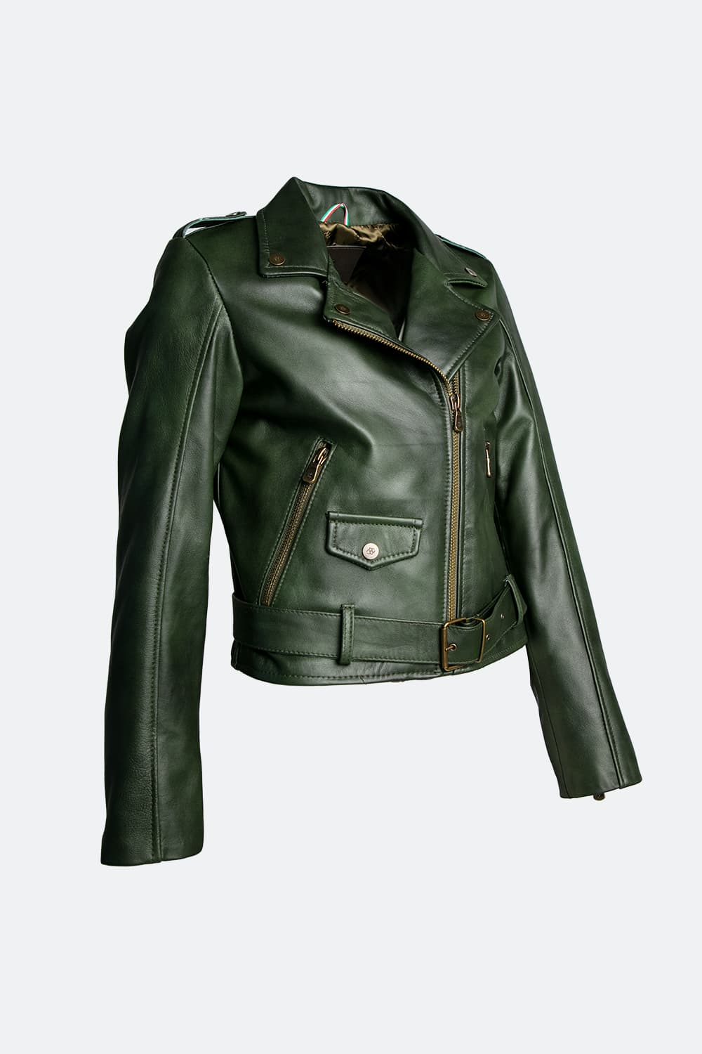 Chiodo Donna Verde giacca 100% vera pelle Made in Italy- Barone Firenze