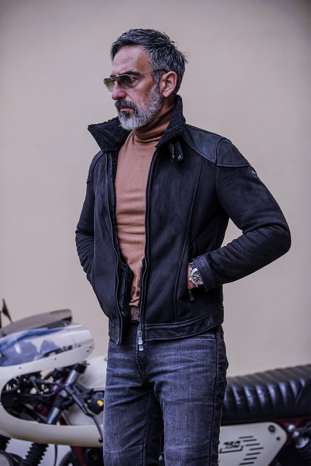 Elton Gold Colletto Shearling Style Nero giacca uomo Made in Italy - Barone Firenze