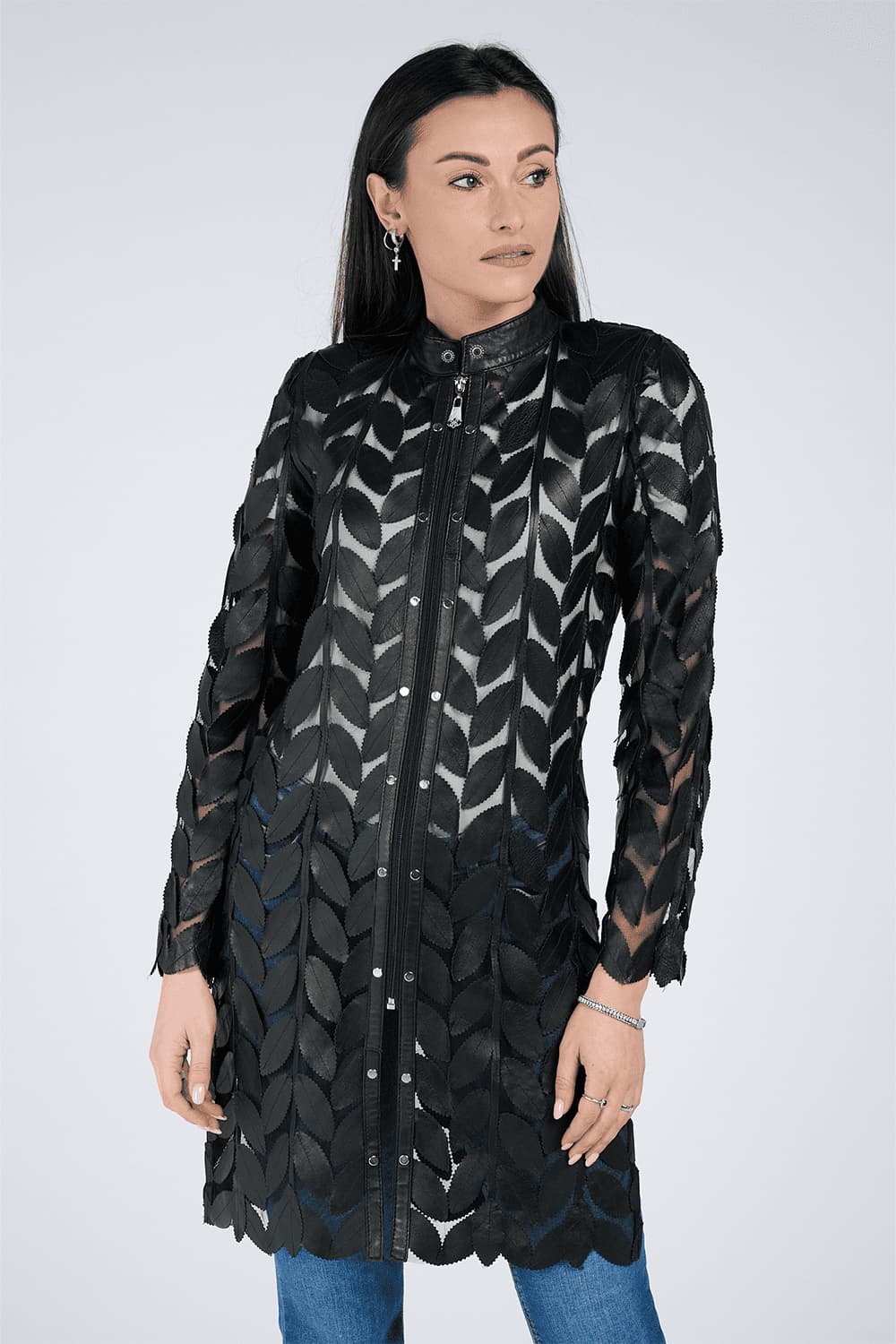 Giacca Foglie Lunga con Zip donna Barone firenze - 2